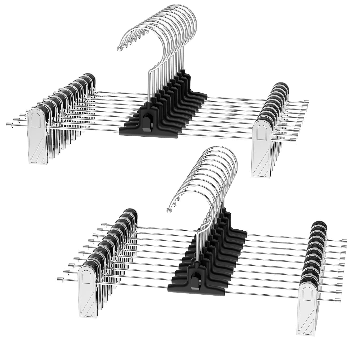 VEHHE 20 Pack Pants Hangers with Clips, Metal Skirt Hangers with 2-Adjustable Clips and 360-Rotating Hook, Multi Stackable Shorts Pants Hangers Space Saving for Women Men