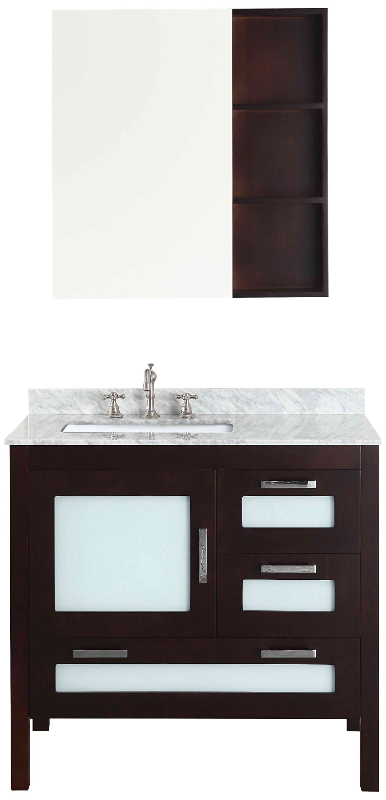 Bathroom Vanities SB-251-1ECM Contemporary Single Vanity with Soft Closing Drawers, Matching Medicine Cabinet and Mirror, 37", Espresso
