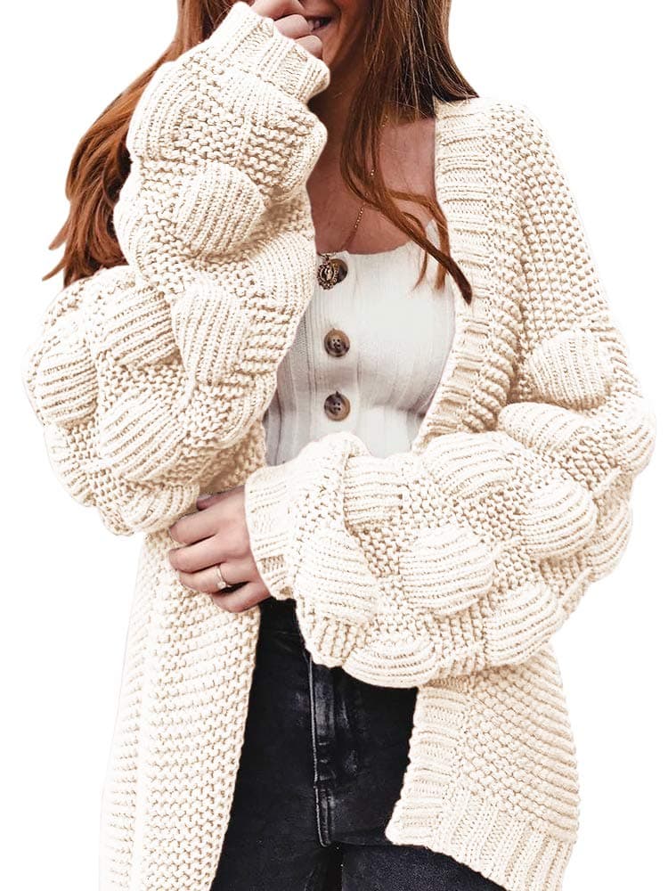 Women Oversized Cardigan Knitted Cute Chunky Sweaters Wrap Long Fall Pom Pom Open Front Knit
