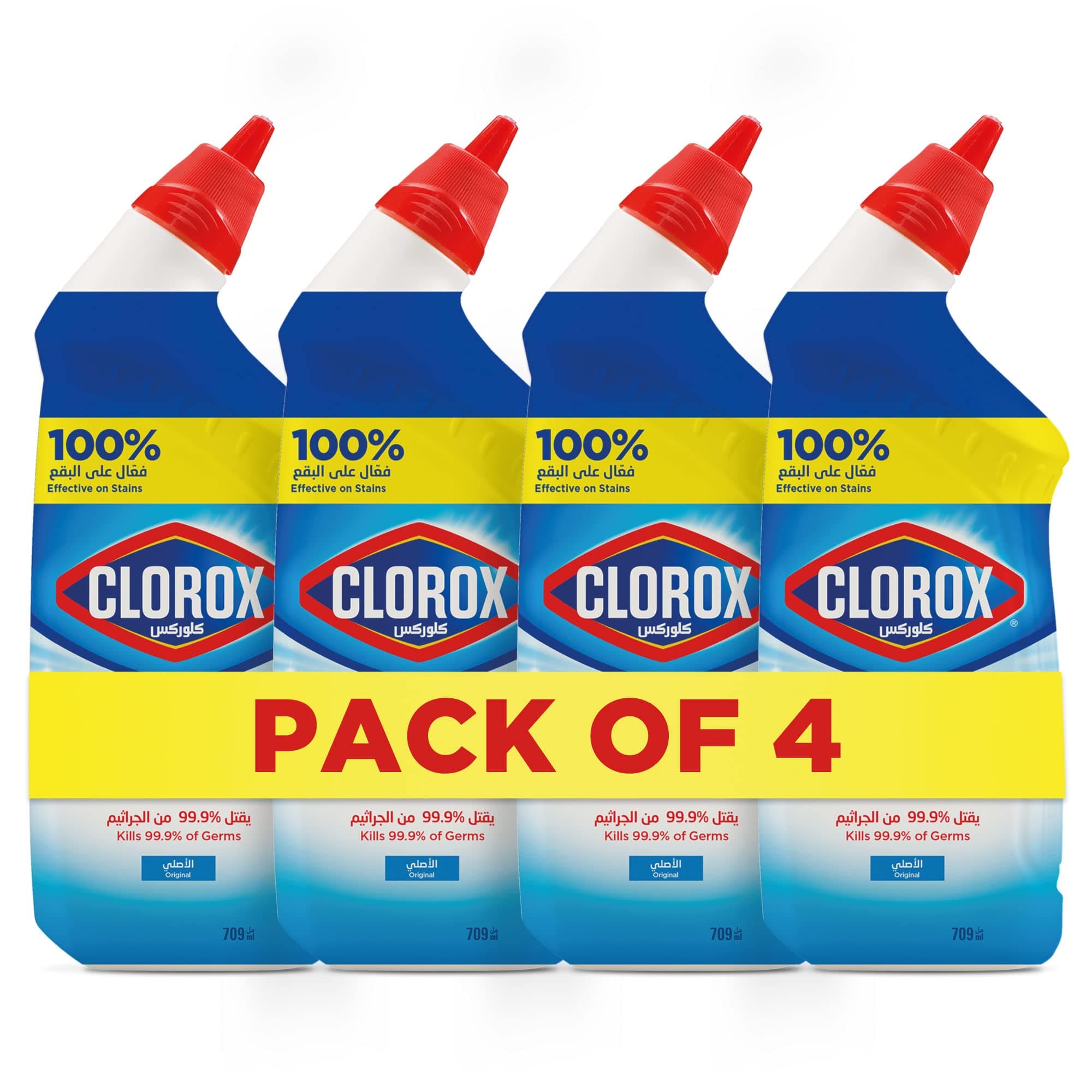 Toilet Cleaner Original Scent, Disinfecting Toilet Bowl Cleaner with Bleach, Kills Germs and Removes Stains, 709 ml, Bundle Pack of 4