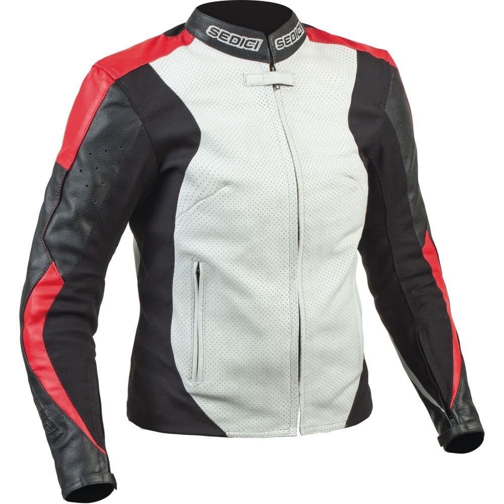 SEDICI Women's Mona Leather Motorcycle Jacket - 4, White/Black/Red