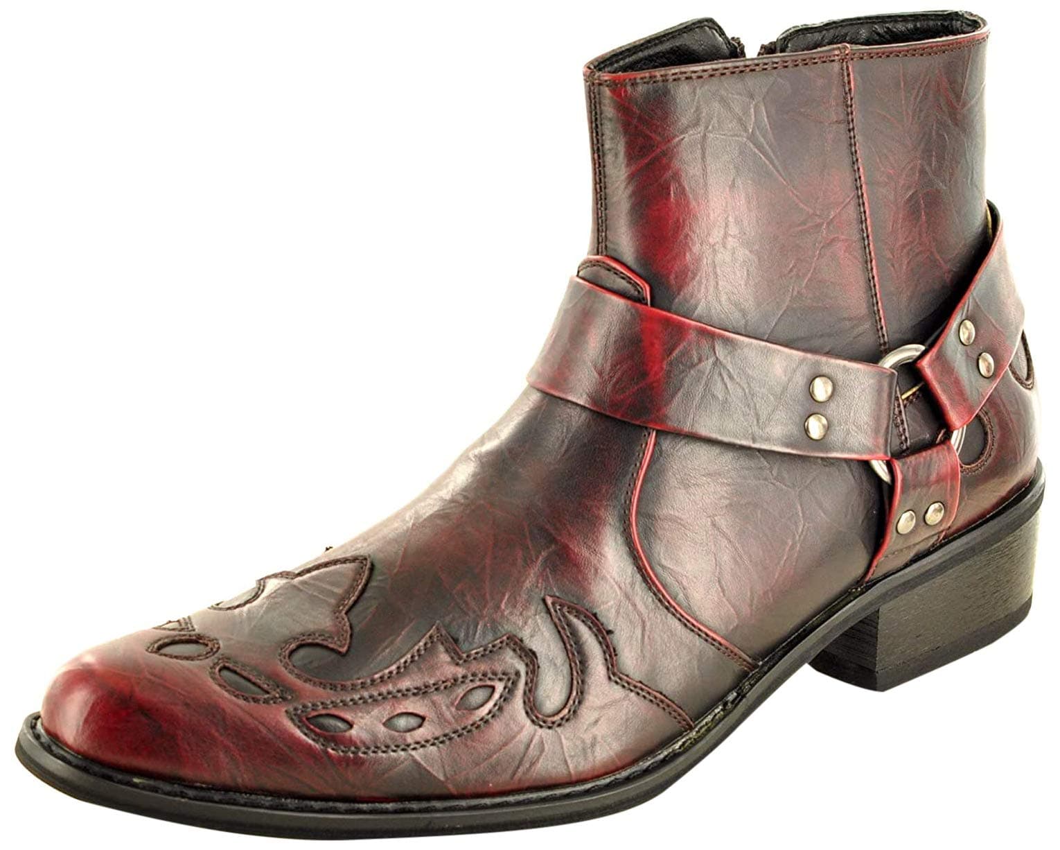 Mens Gents Pointed Toe Full Zip Western Cowboy Ankle Boots