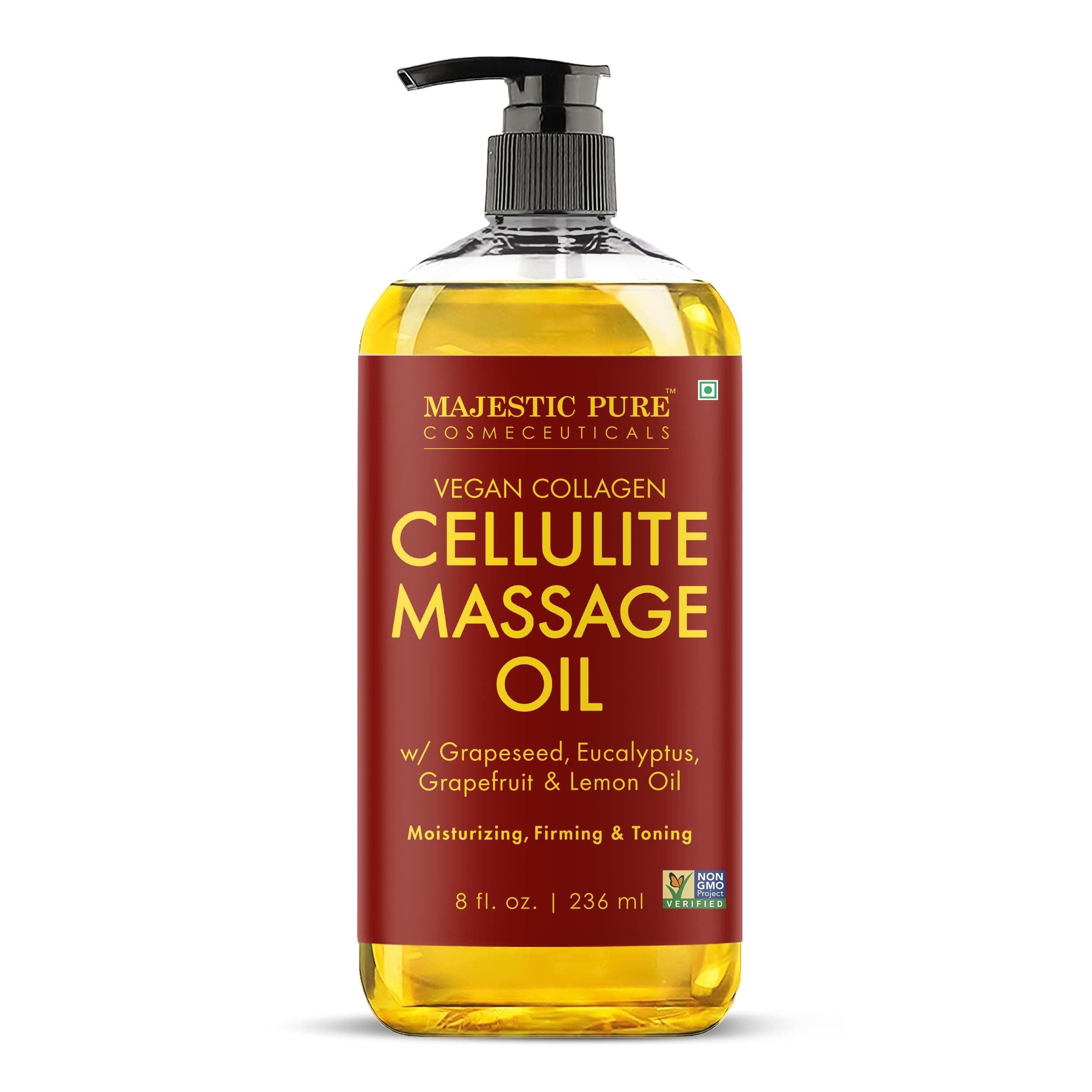 Cellulite Massage Oil for Massage Therapy- Refreshing and Relaxing- Natural Oils with Grapeseed, Eucalyptus, Grapefruit & Lemon Oil- All Skin Types- Men and Women Massage Lotion- 8 fl oz