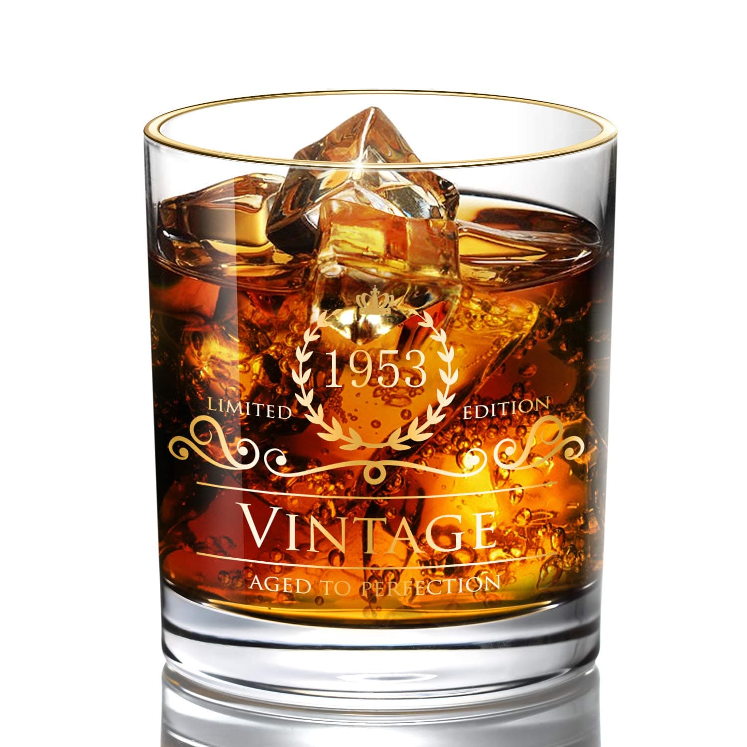 DesBerry 70th Birthday Gift for Men - Personalised Bithday Gift for 1953 - Unfading 24K Gold Hand Crafted Old Fashioned Whiskey Glass (295ml)