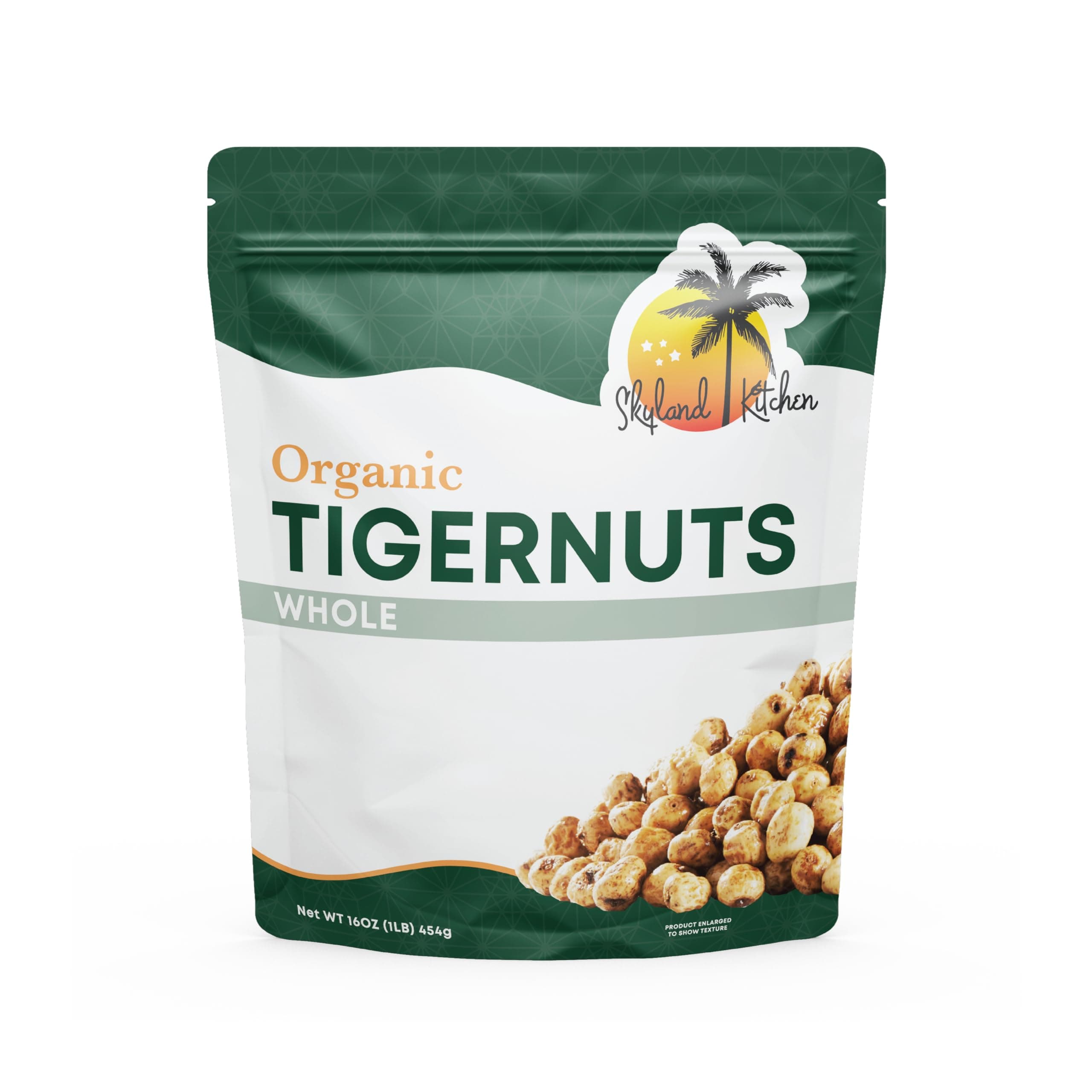 Skyland Kitchen Whole Organic Tigernuts, 16oz Bag, Gluten-Free, Raw Snack. Edible tubers, free of all allergens.