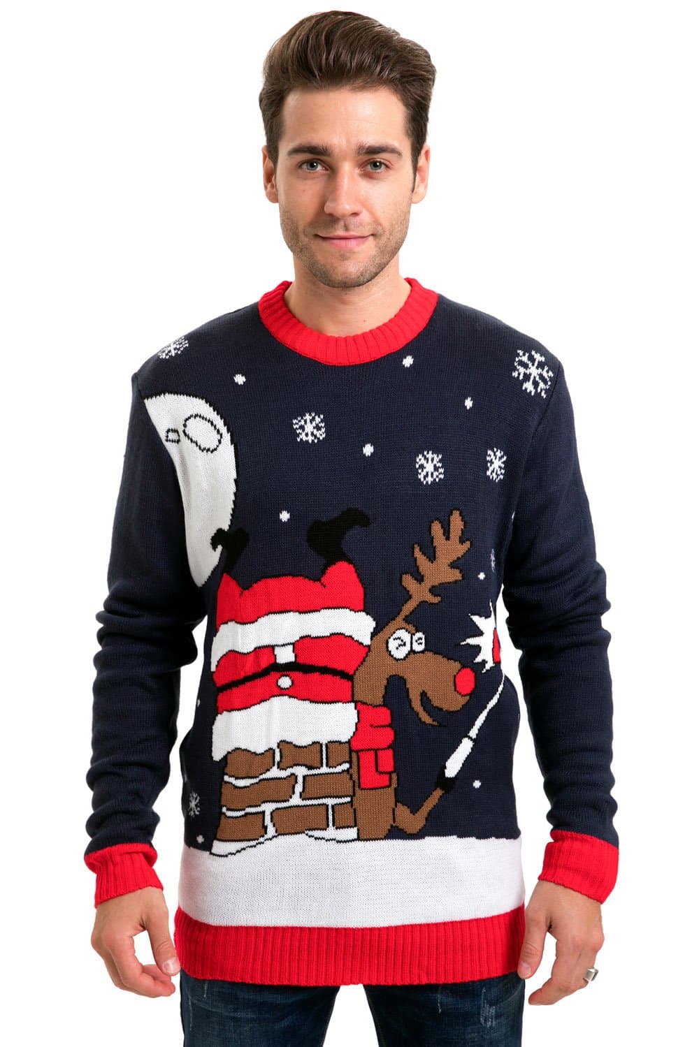 Arvilhill Xmas Men Winter Loose Reindeer Knitted Longsleeve Sweatshirt Ugly Sweater Pullover Take It Easy XXL