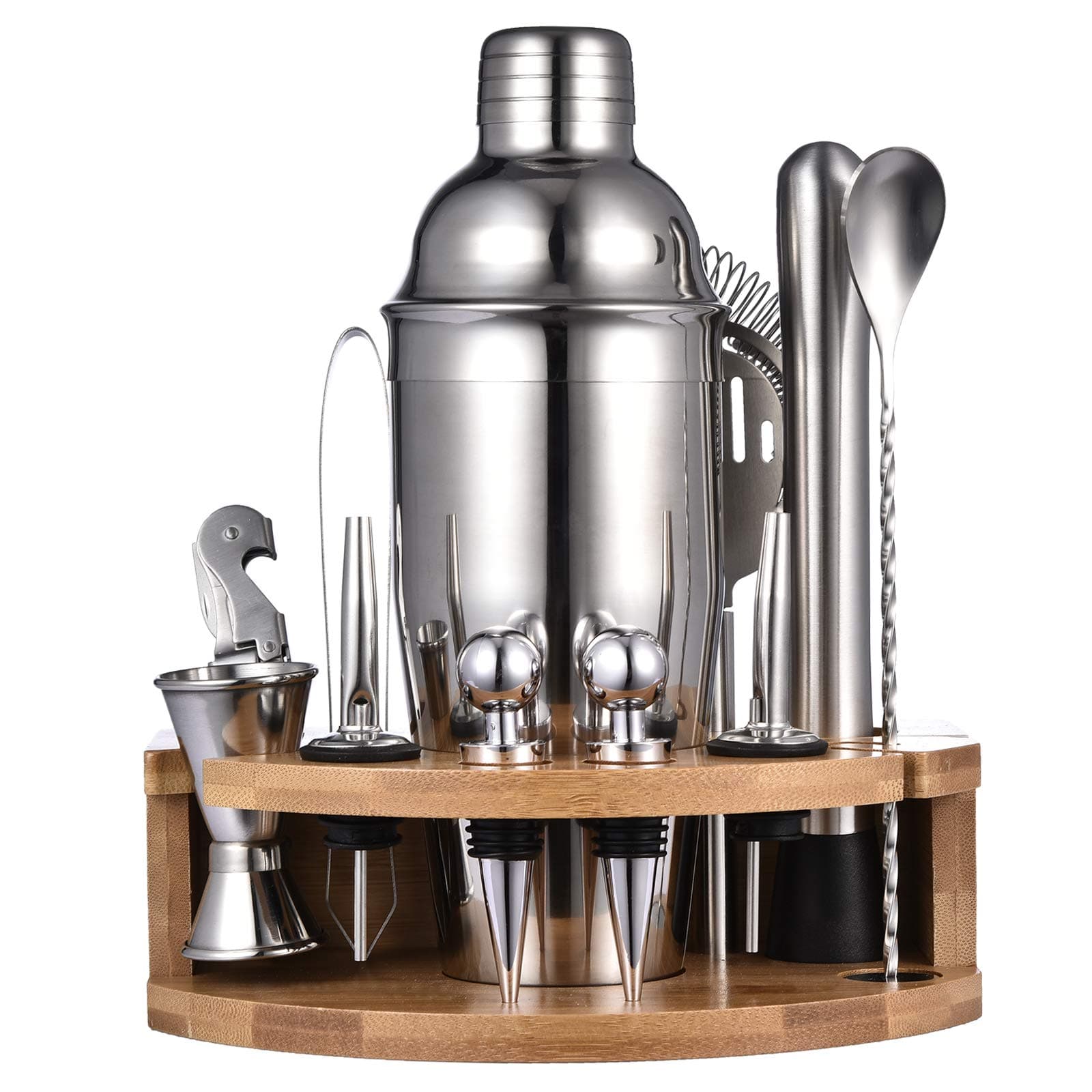 Viugreum Cocktail Shaker, Cocktail Shaker Set 12Pic Stainless Steel Drink Shaker with Shaker filter, Recipe Card,Shelf, Perfect Bar Set for Family bar and Beverage Making