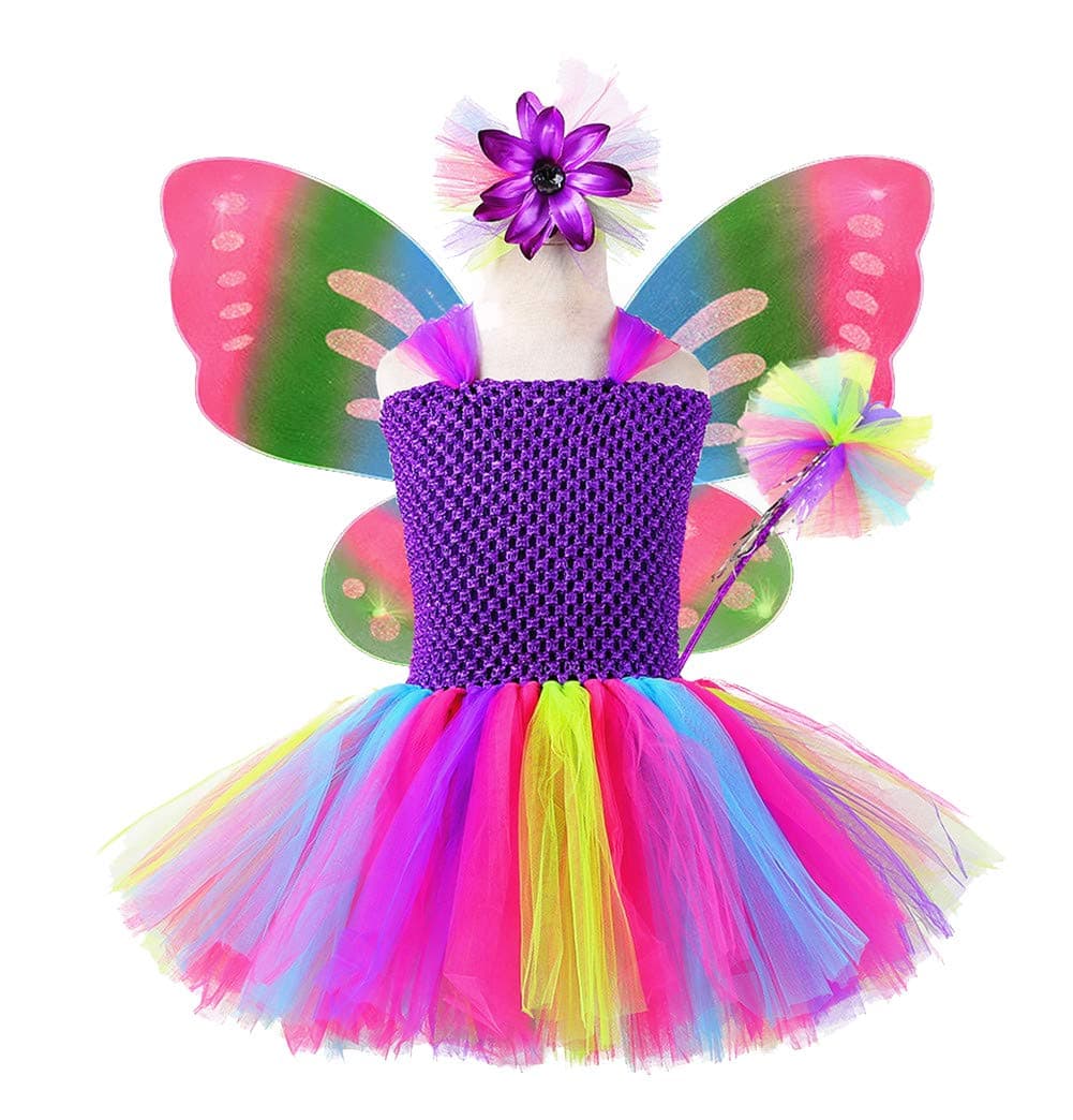 Tutu DreamsLong Train Fairy Princess Dress for Girls 1-8Y with Wings Set Birthday Party