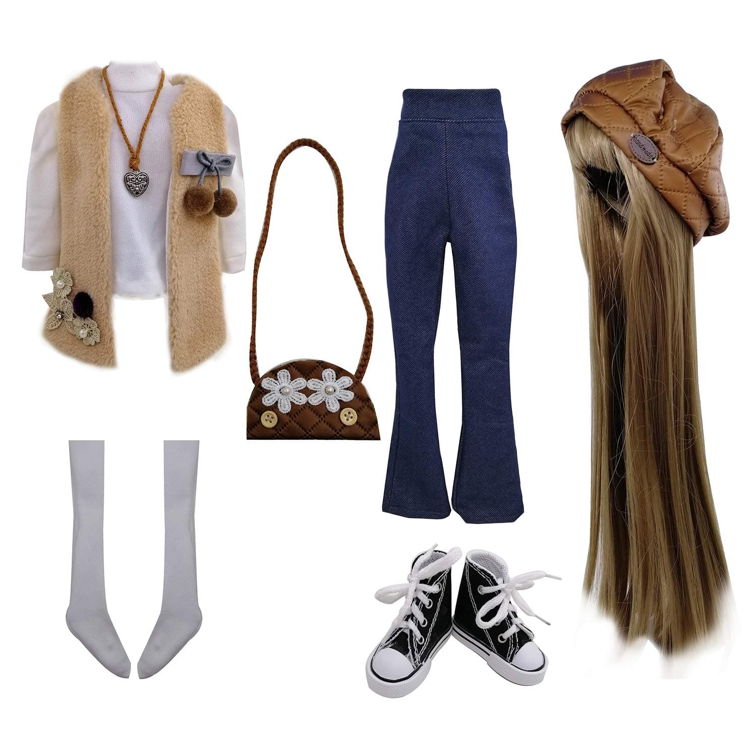 Set of Fashion Clothes Wigs Shoes Socks Accessories Full Set for 1/3 22in - 24in 60cm BJD Dolls (Ellie)