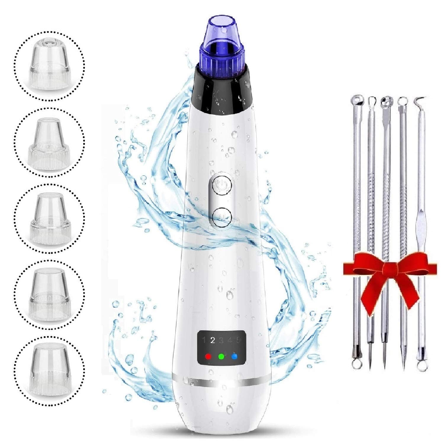 Pore Vacuum Blackhead Remover Tool by All4Skin - Beauty Face and Skin Care - Dermasuction Acne Treatments Tools for Men & Women - Facial Cleaner Suction Electric Device with 5 Comedone Extractor Kit