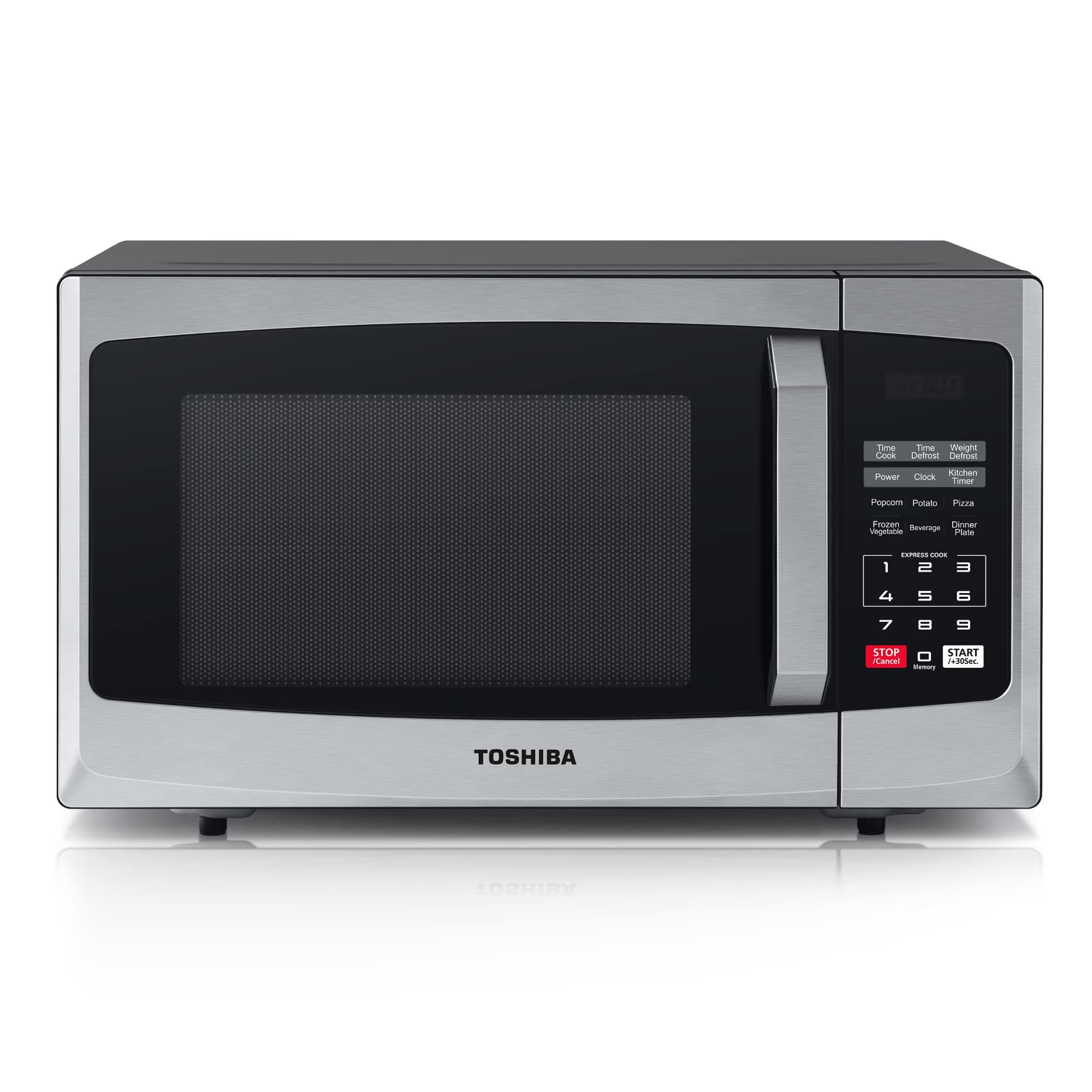 Toshiba 800w 23L Microwave Oven with Digital Display, Auto Defrost, One-Touch Express Cook, 6 Pre-Programmed Auto Cook Settings, and Easy Clean - Stainless Steel Door Handle Microwave - ML-EM23P(SS)