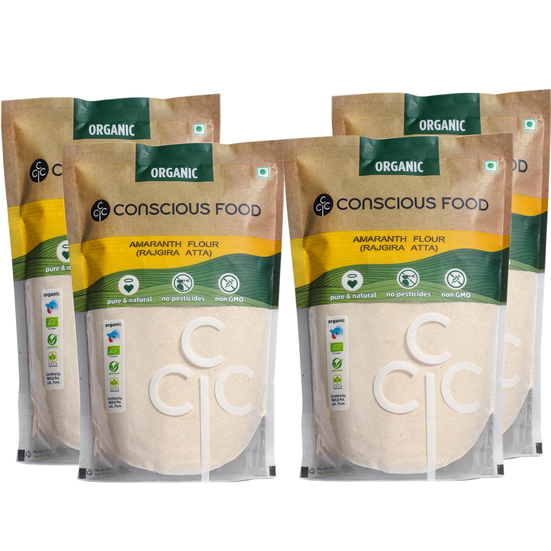 Conscious Food Organic Amaranth Flour | Naturally Gluten Free & Rich in Vitamin B | Value Pack | Rajgira Atta - 2kg, Pack of 4 (500g x 4)