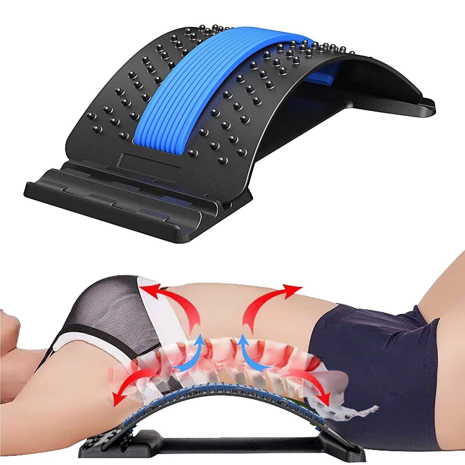 Back Stretcher For Pain Relief, Spine Aligner For Chair & Bed With Massager, Back Ing Device, Lumbar Stretcher For Spinal Decompression, Scoliosis, Sciatica And Herniated Disc, Black