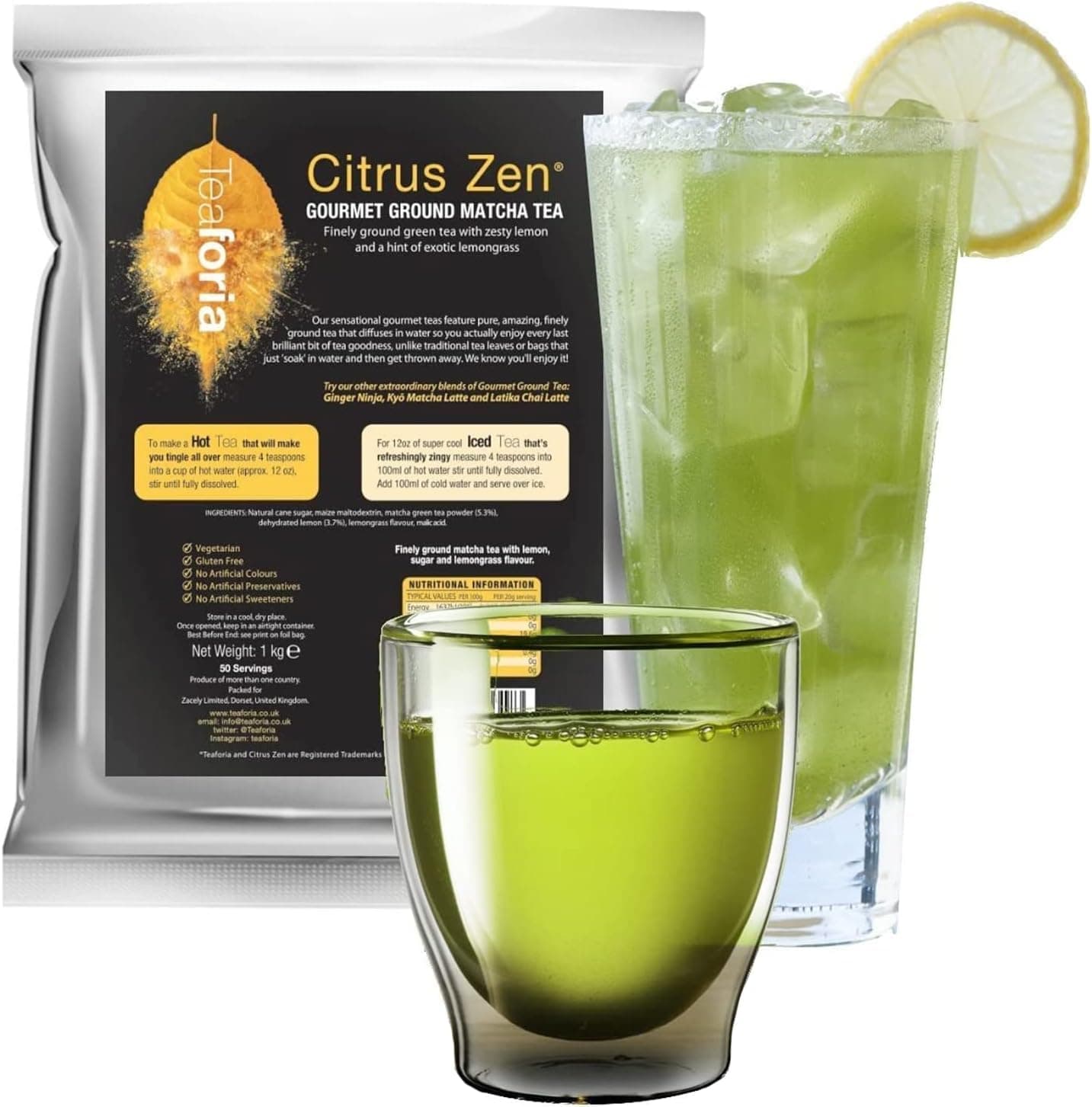 Teaforia Matcha Lemonade Iced Tea-1kg Matcha Green Tea Powder with dehydrated Lemon, Great for a Citrus Boost Matcha Iced Tea, Make the perfect Matcha Iced Tea at Home with Ease, Just add hot water.