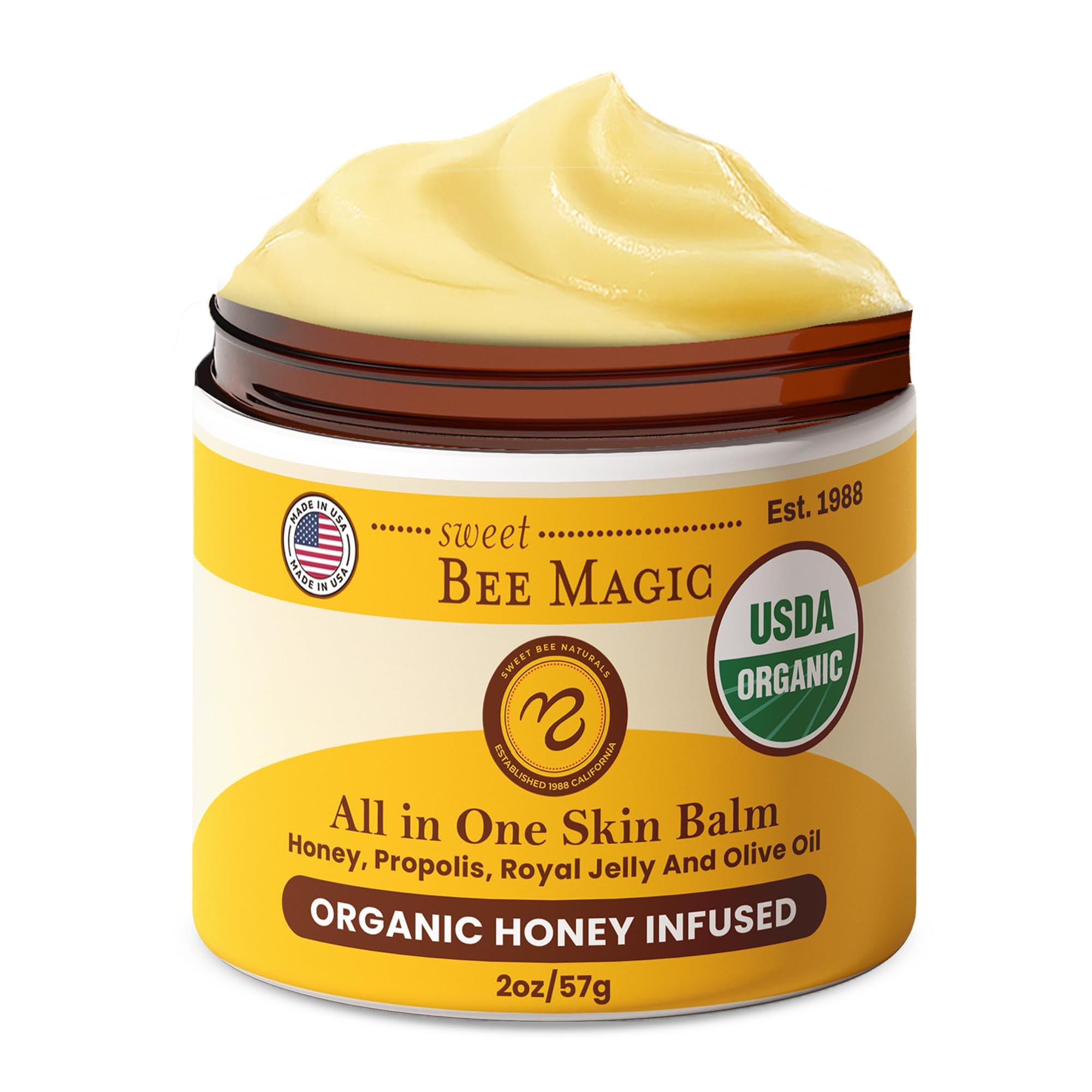 Sweet Bee Naturals - Sweet Bee Magic, All In One Healing Skin Cream. Organic Skin Balm, Small Batch Crafted in USA, 4 Ounce Jar. Certified Organic, 2-4 Ounce Jars (8 Ounce)