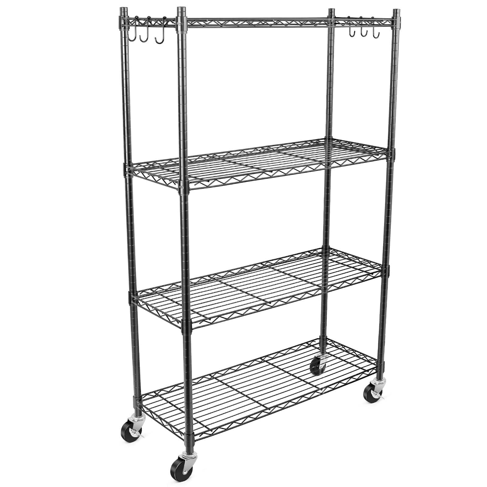 WDT 4-Tier Storage Shelves, Heavy Duty Metal Shelves Wire Rack Shelving Unit, Adjustable Shelf with Wheels for Home Office Garage Kitchen Shelf, 36" D x 14" W x 58" H