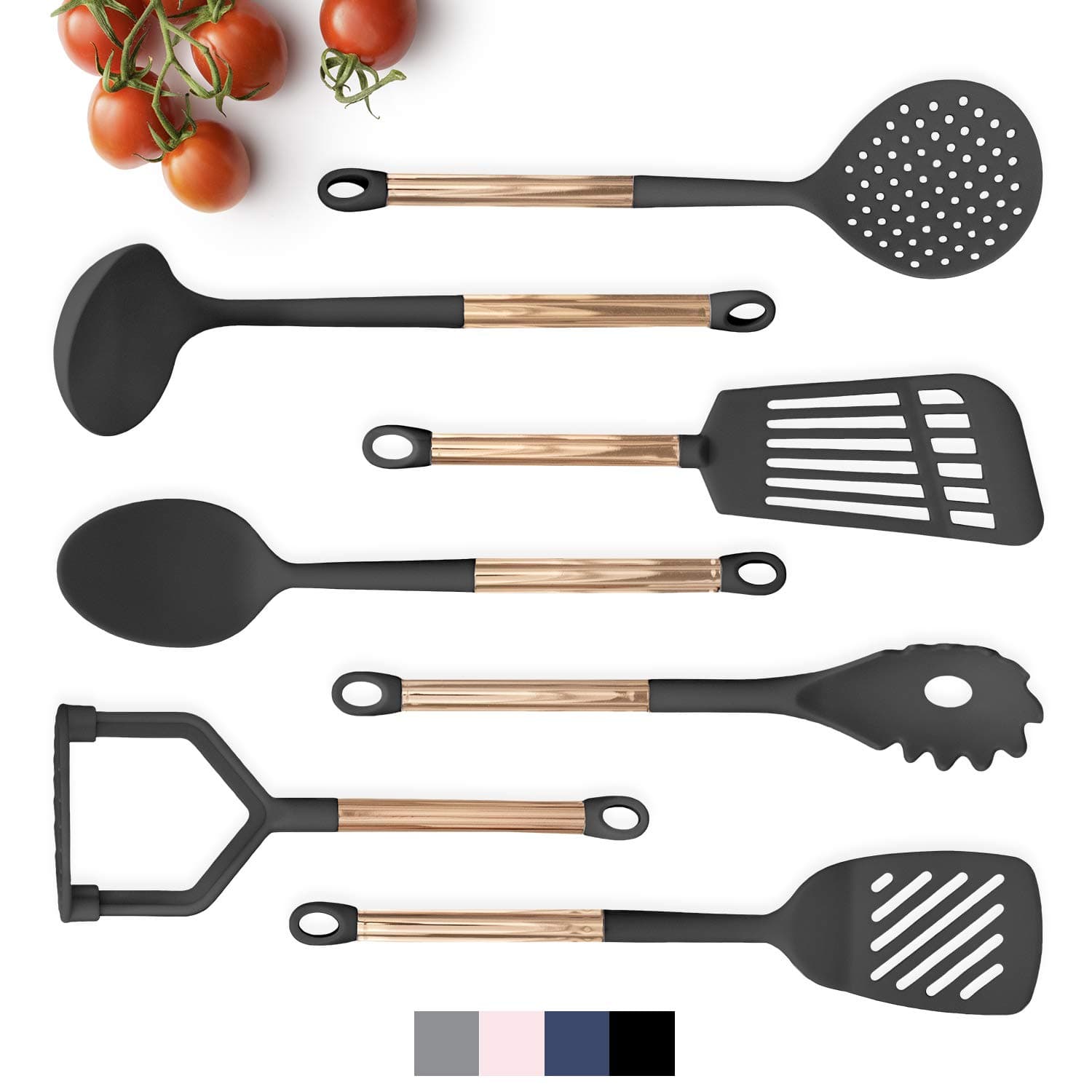 COOK With COLOR 7 Piece Black Nylon Cooking Utensil Set with Copper Handles - Black