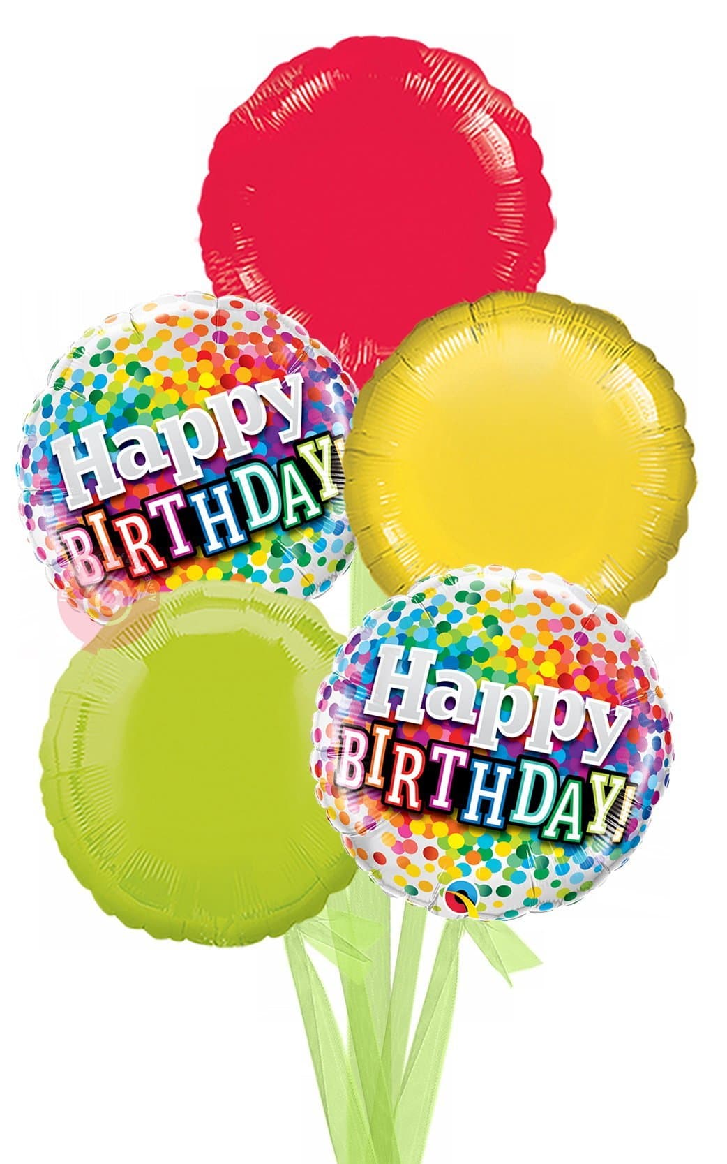 Happy Birthday Rainbow Confetti - Inflated Birthday Helium Balloon Delivered in a Box - Big Bouquet - 5 Balloons - Bloonaway