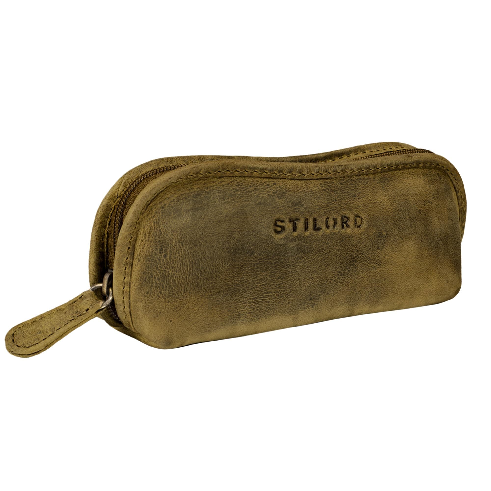STILORD "Glasgow" Glasses Case Leather Zipper for Sunglasses Reading Glasses Spectacles Eyeglass Case Storage Pouch for Women Men Genuine Vintage Leather Colour:Middle Brown