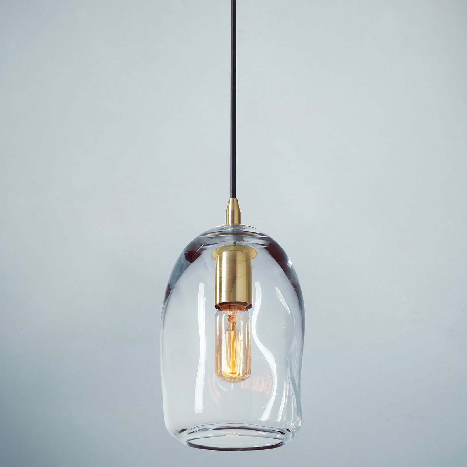 CASAMOTION Mini Pendant Lighting Handblown Glass Drop ceiling lights, Organic Contemporary Style Hanging Light, Clear Glass Shade, Brushed Brass Finish