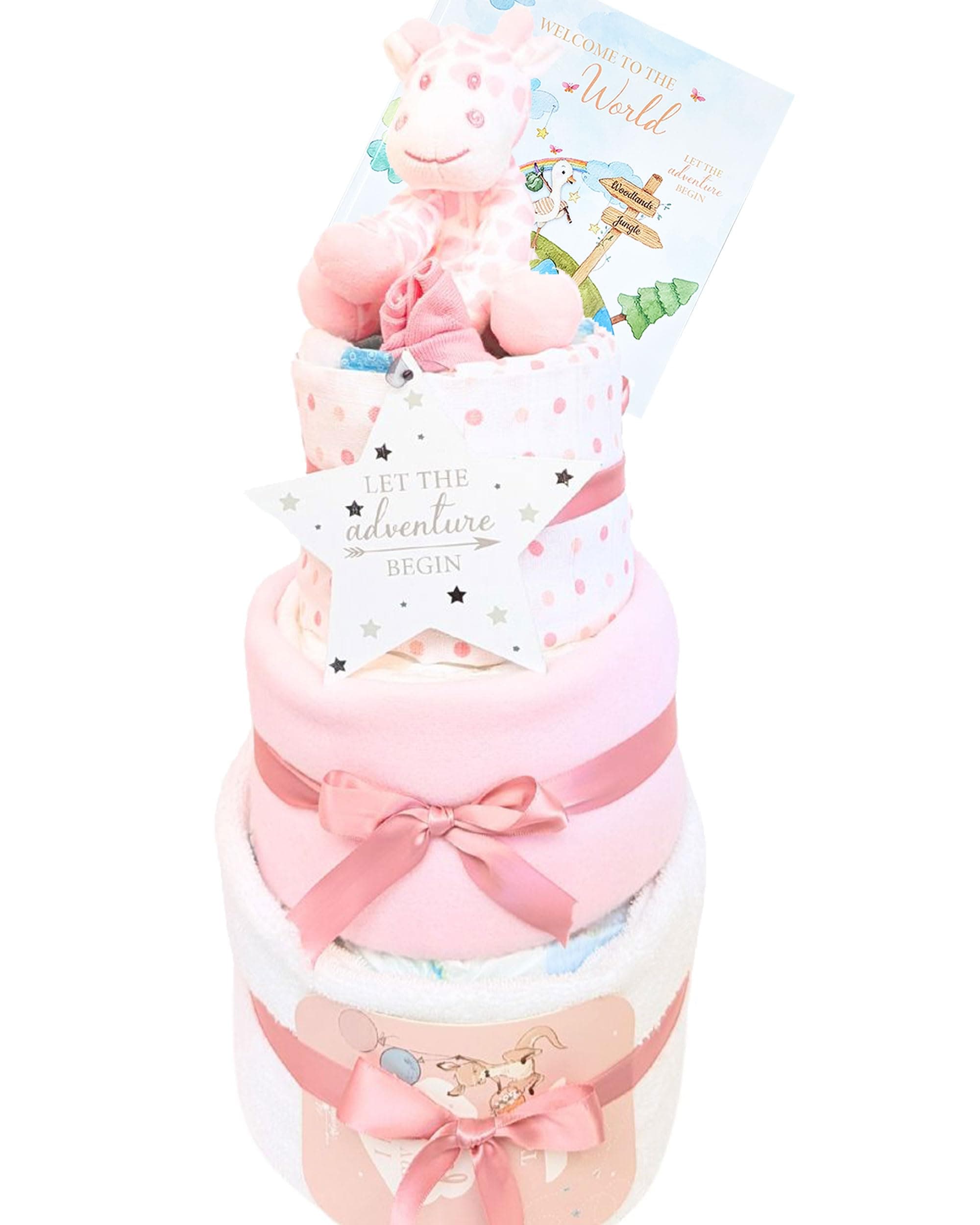 Nappy Cakes Baby Girl Gifts Newborn Hamper 9 Piece Gift Set Baby Shower, Maternity Gift Pink Giraffe