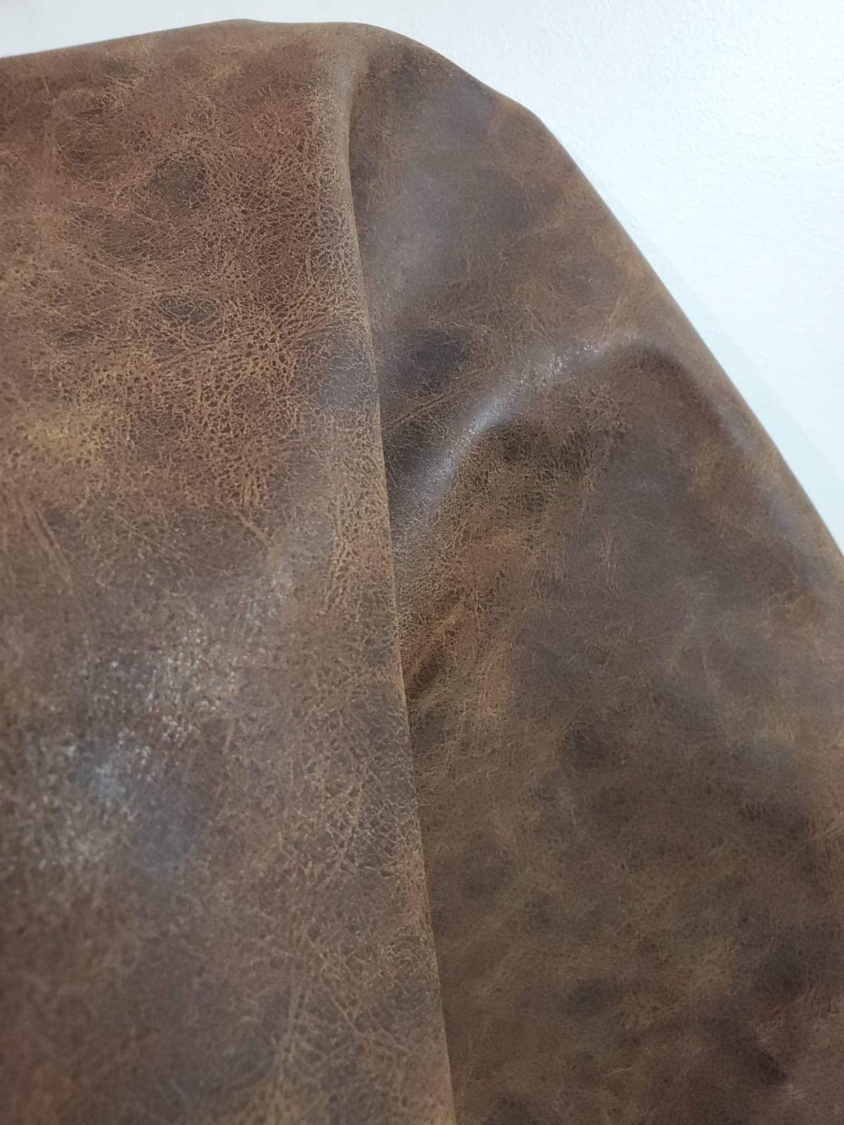 NAT Leathers | Brown Distressed Crazy Horse Oily Faux Vegan Leather PU (Peta Approved Vegan) | 3 Yard (108 inch Length x 54 inch Wide) Cut by Yard Synthetic Pleather 0.9 mm Upholstery | 108"X54"