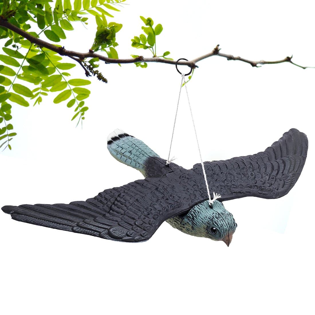 BRITENWAY Premium Bird Repellent Fake Flying Hawk Decoy Hanging Lifelike Predator Scarecrow Diverter with Wings for Easier Storage – for Birds, Mice, Squirrels, Rabbits & Other Birds Or Rodents