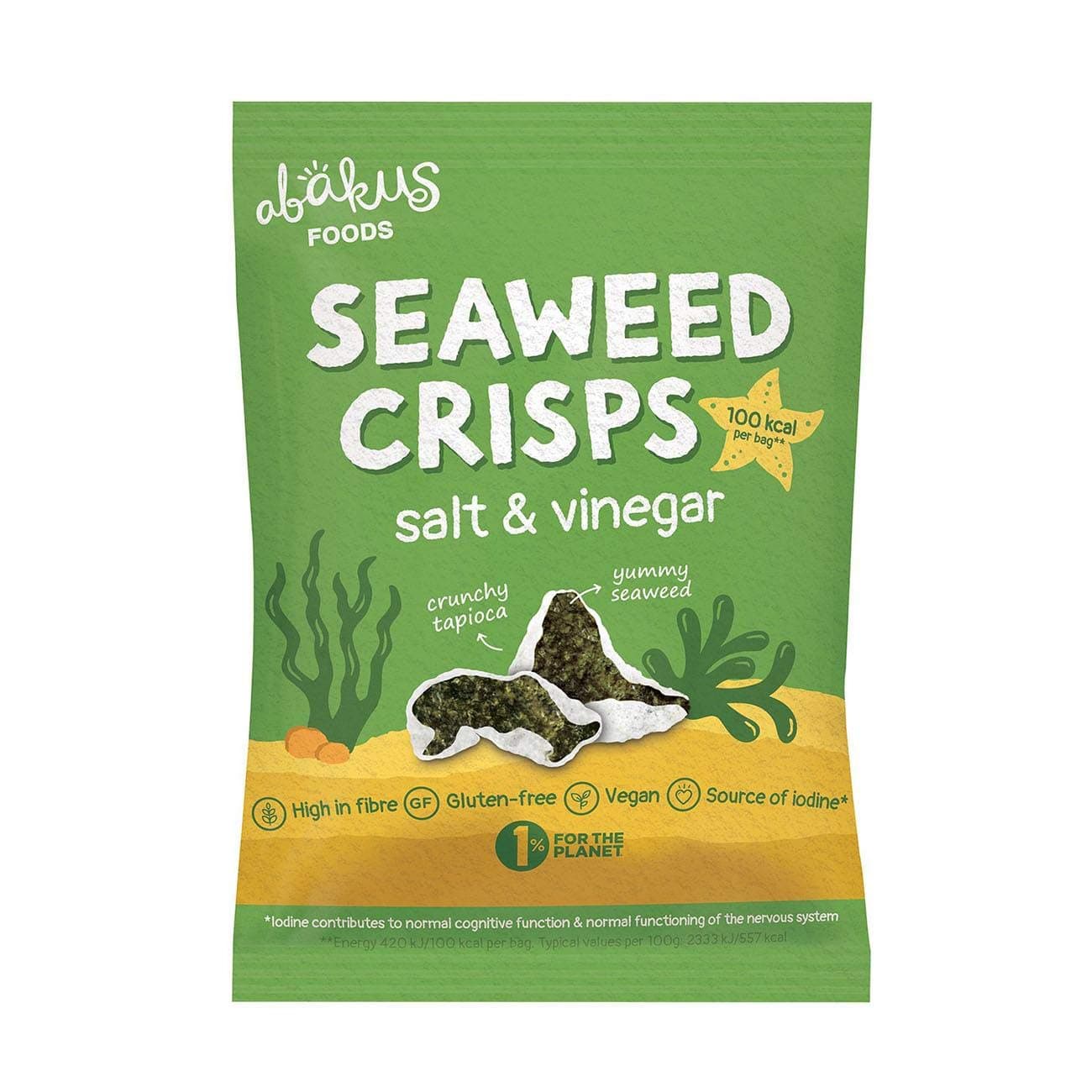 12 x Abakus Food Natural Salt & Vinegar Seaweed Crisps - 0.63 oz