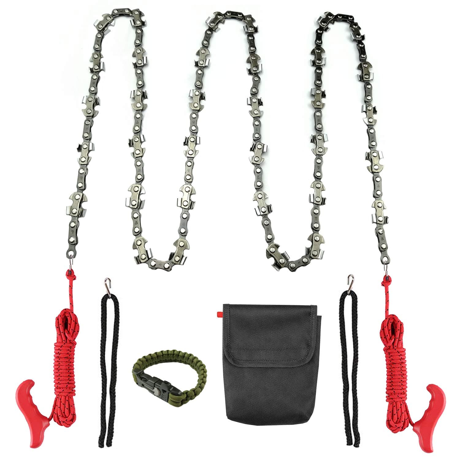 Hand Chainsaw(52 inch), 34 Blades on Both Sides,Survival Bracelet, and Outdoor Chainsaw with Long High Limb Rope,Two 16.5FT Ropes for Cutting High Branch