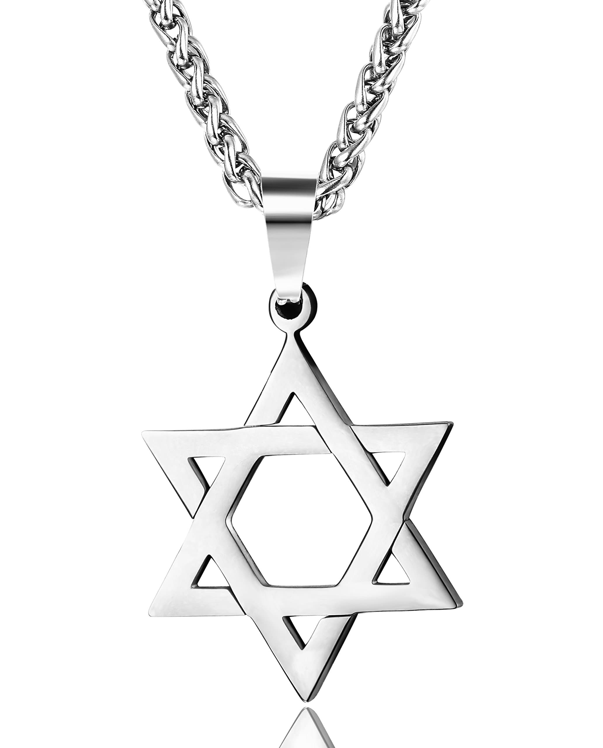 UdalynStar of David Pendant Necklace Stainless Steel Jewish Jewelry for Men Women Religious 20" Silver-tone