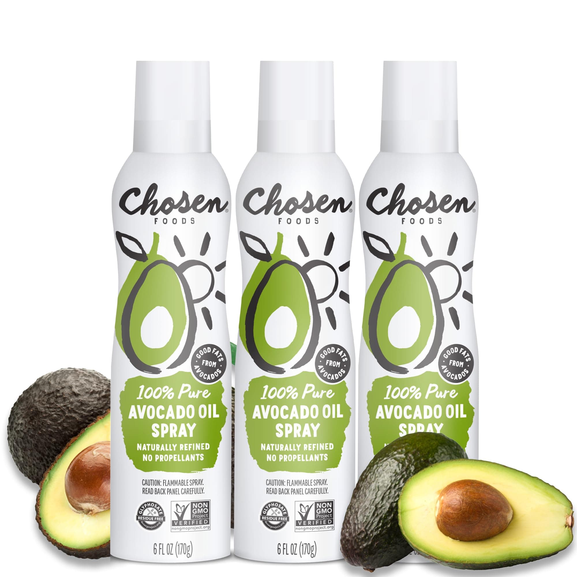 100% Pure Avocado Oil Spray, Keto Diet Friendly, Kosher Cooking Spray for Baking, High-Heat Cooking and Frying (6 oz, 3 Pack)