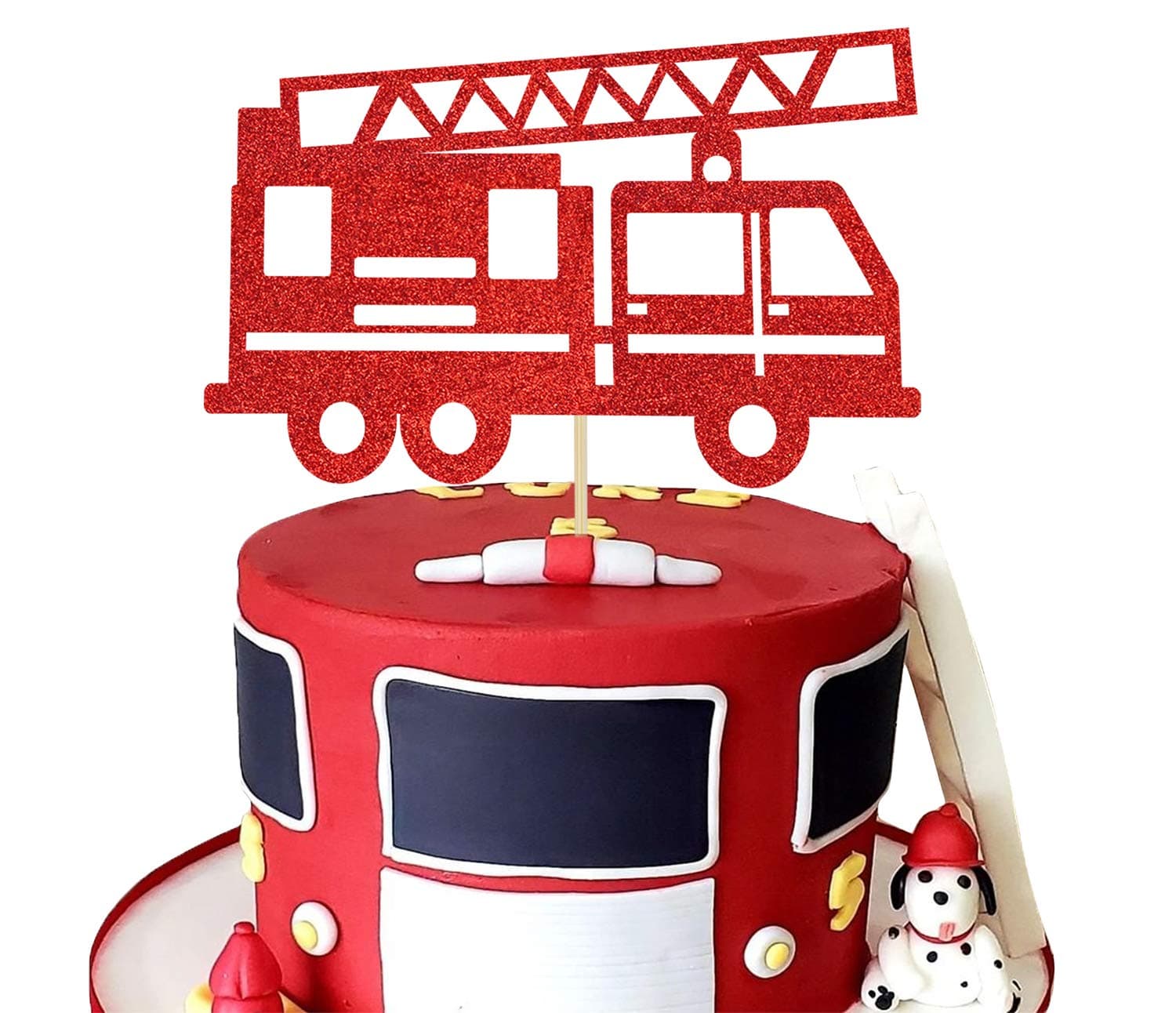 Fire Truck Cake Topper Glitter Fireman Themed Party Decoration Firefighter Graduation or Birthday Party Supplies