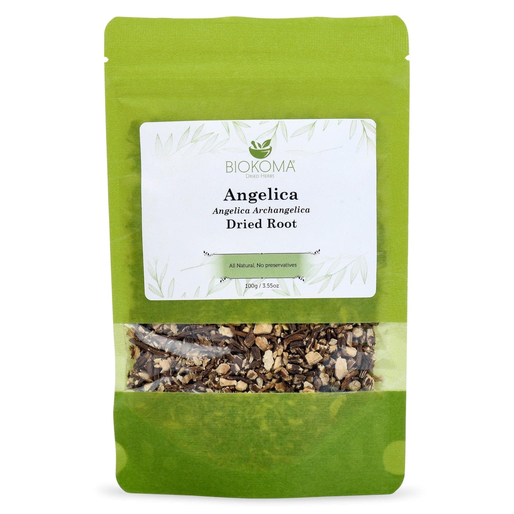 Biokoma Angelica Dried Root 100g 3.55oz Loose Herb Dong Quai Angelica Archangelica Herbal Tea Digestive Respiratory Support Women’s Health Resealable Pouch Non-GMA No Additives No Preservatives Kosher