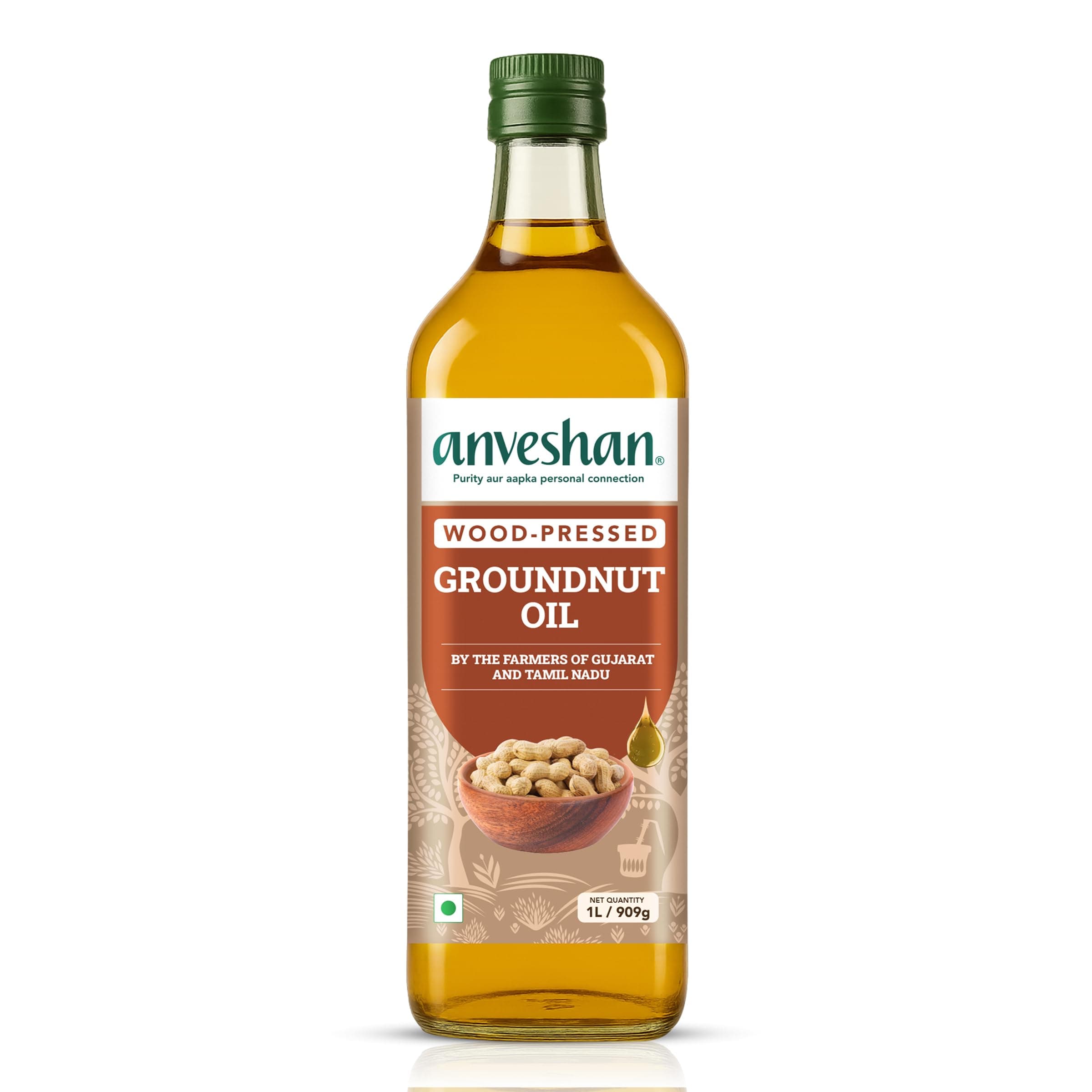 Anveshan Wood Cold Pressed Groundnut (Peanuts) Oil 1 Litre | PET Bottle | Kolhu/Kacchi Ghani/Chekku | Naturally Cholesterol Free | A1 Grade Groundnuts | Rich Aroma & Flavour
