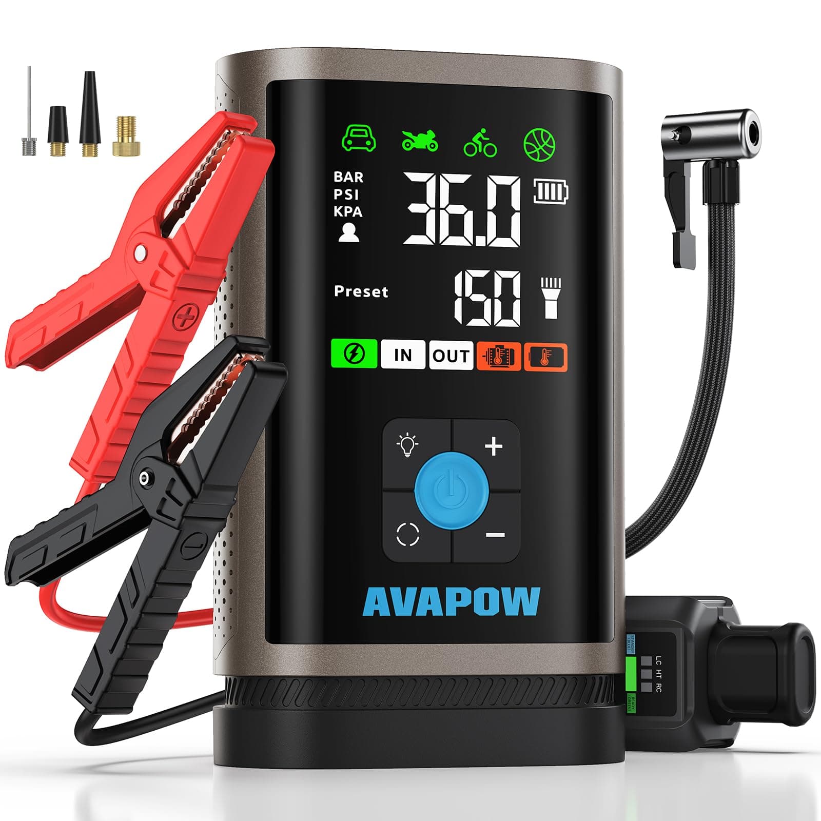 AVAPOW JP3 Jump Starter with Air Compressor, 150PSI 3000A Car Battery Jump Starter Portable (9.0 Gas/8.0L Diesel), Gold