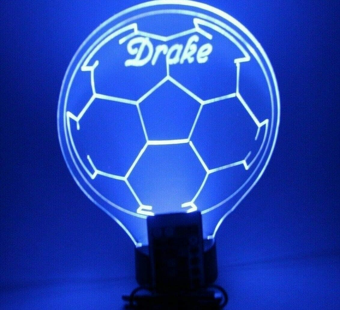 MIRROR MANIA Soccer Ball Light Up Night Light Lamp LED Free Engraved Custom Name Personalized Soccerball Table Lamp, with Remote, 16 Different Color Options, Dimmer, It's Wow, Great Gift