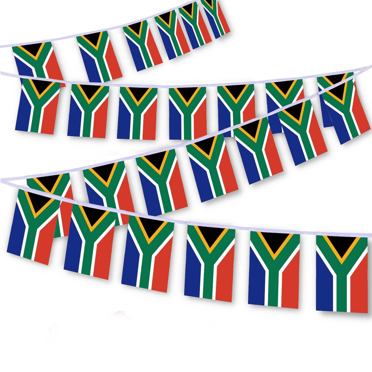 MacLand 30 PCS South Africa National Flag Set, 33 FT South African Decor Bunting, Rectangular Polyester Flags in Red, Green, Blue