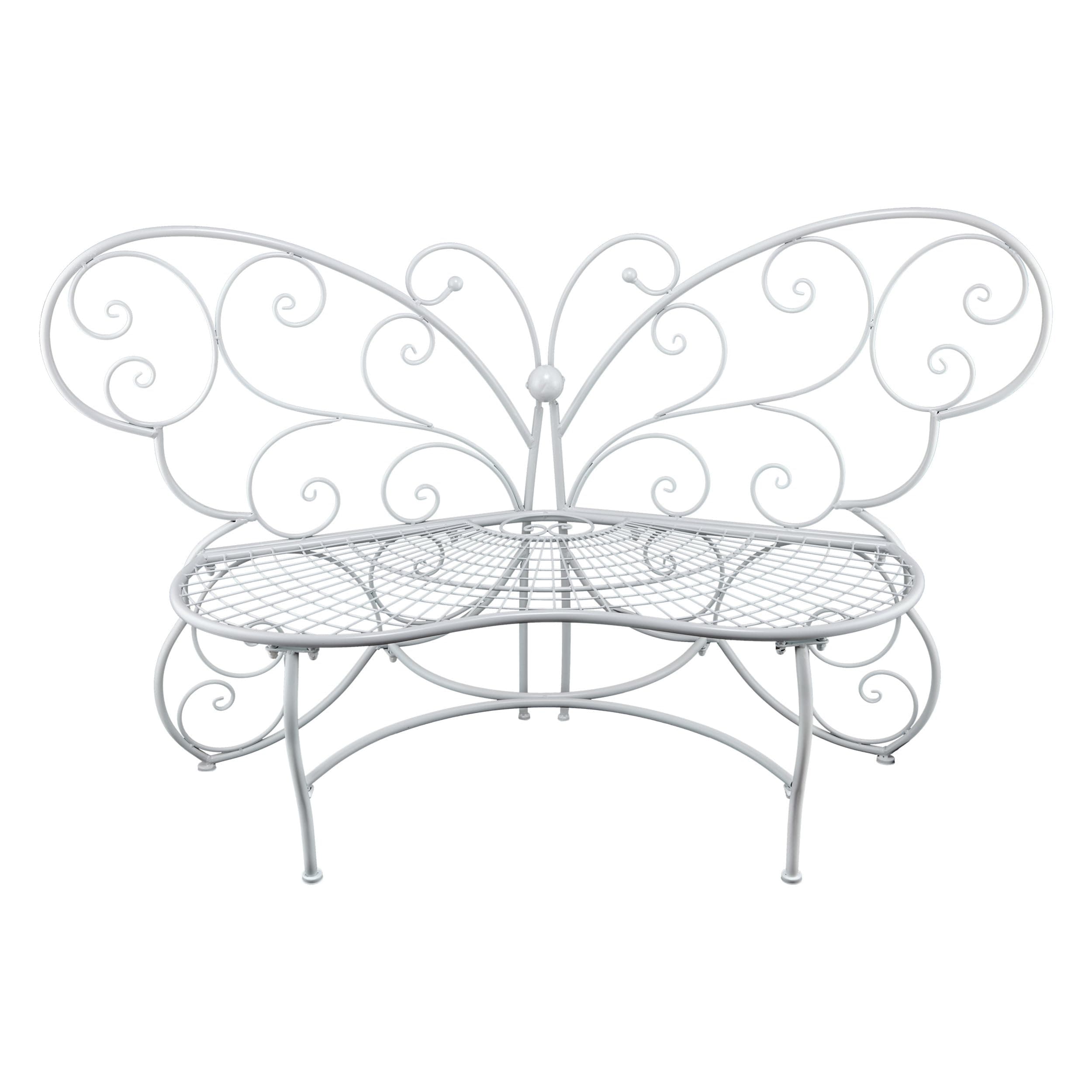 62"L Indoor/Outdoor 2 Person Metal Butterfly Shaped Garden Bench, White