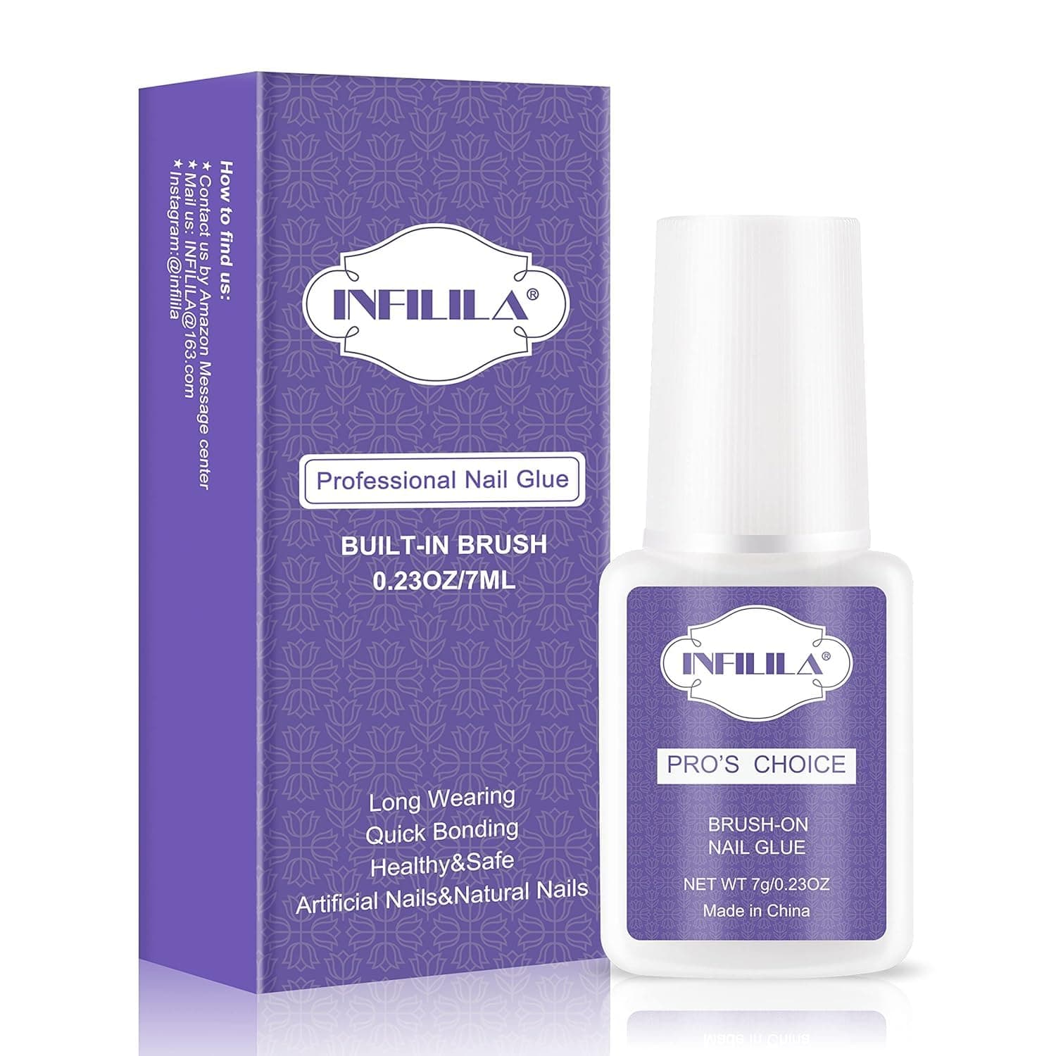 NXJ INFILILA Nail Glue, Professional Brush On Nail Glue, Nail Glue for Acylic Nails, Nail Glue for Press On Nails Fasle Nails Fake Nails Tips Glue Adhesive Long Lasting 7ML/0.23OZ