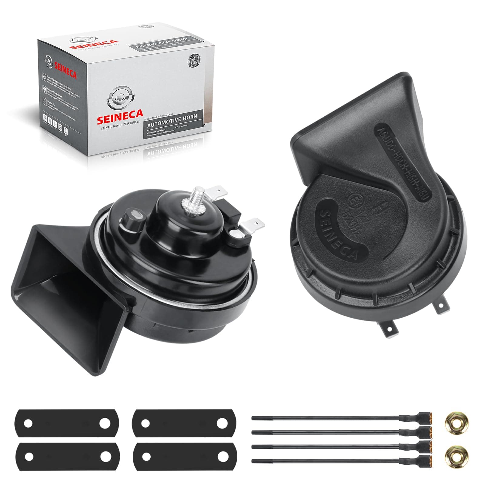 - SEINECA Car Horn 12V Loud Dual-Tone Electric Snail Horn Kit Universal Fit,12v Auto Horn Kit High and Low Tone for Truck Car Motorcycle Pickup RV SUV.