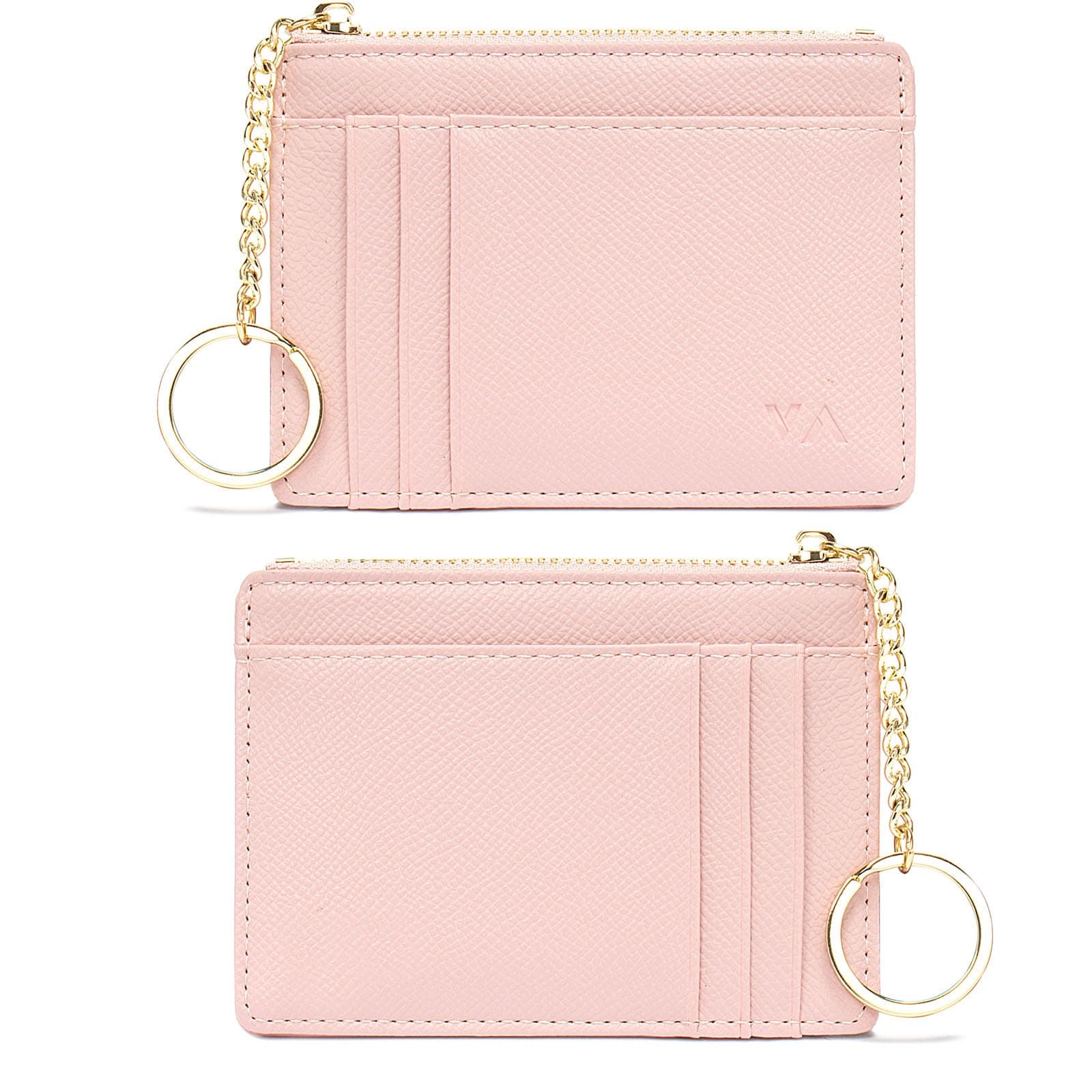 Minimalist Small Leather Card Holder Pocket Wallet Womens Coin Purse Handbag (Pink)