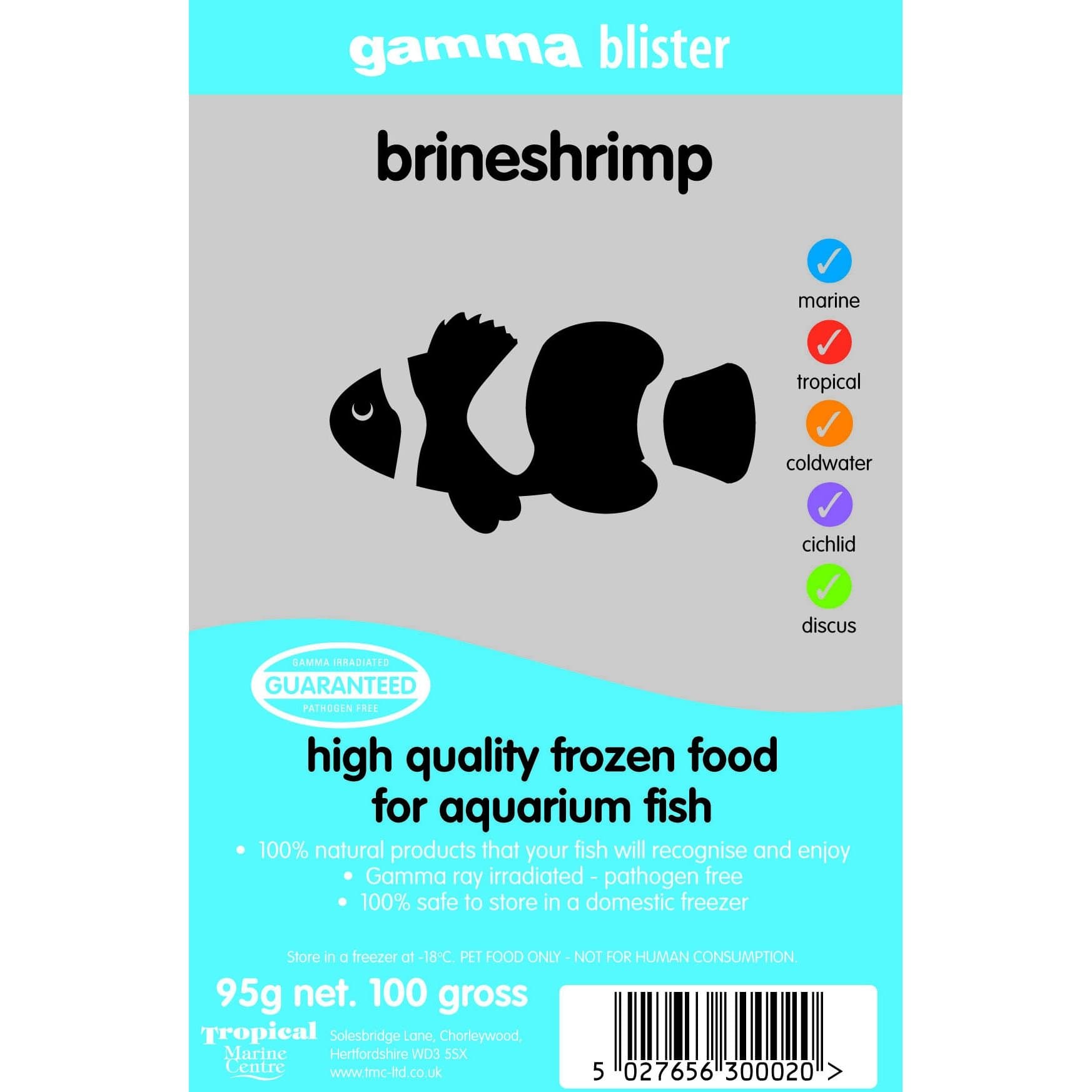 Tropical Marine Centre Gamma Frozen Food Brine Shrimp Blister Pack Fish Food, 570 Grams, Pack of 6