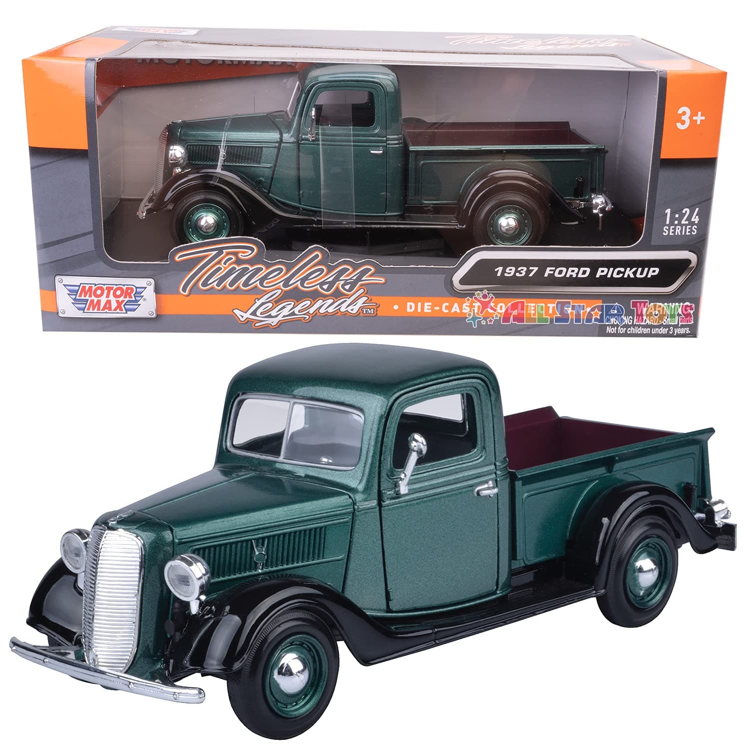 1937 Ford Pickup Truck Green 1:24 Diecast Car