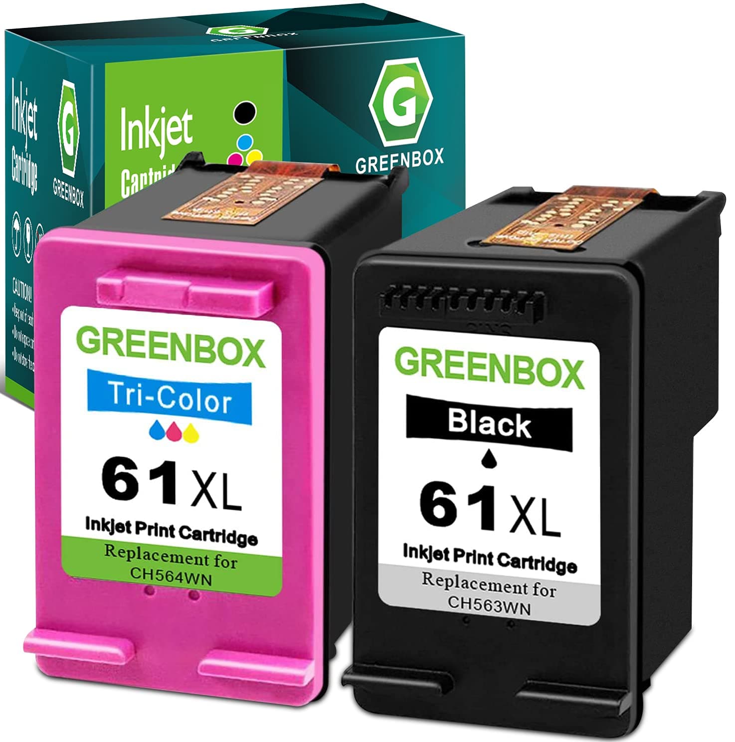 GREENBOX Remanufactured Ink Cartridge Replacement for 61XL 61 XL Used in Envy 4500 5530 5534 5535 Deskjet 1000 1010 1510 1512 2540 3050 3510 3050A Officejet 2620 4630 4635 (1 Black, 1 Tri-Color)