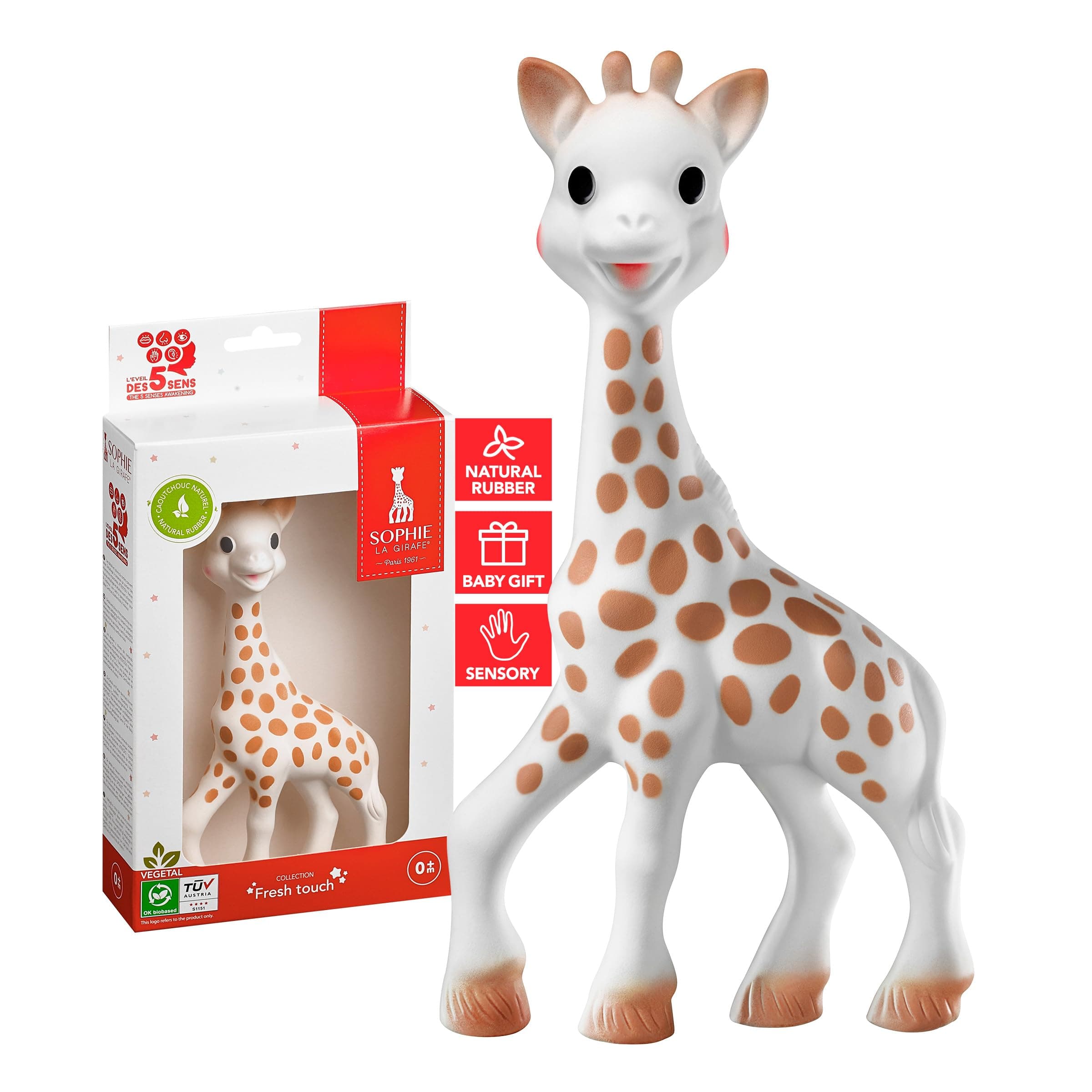 Sophie la girafe Baby Teether – 100% Natural Rubber Teething Toy – Handmade in France – BPA-Free, Non-Toxic, Vegan, Sensory Stimulating Teether for Newborns 0+ Months