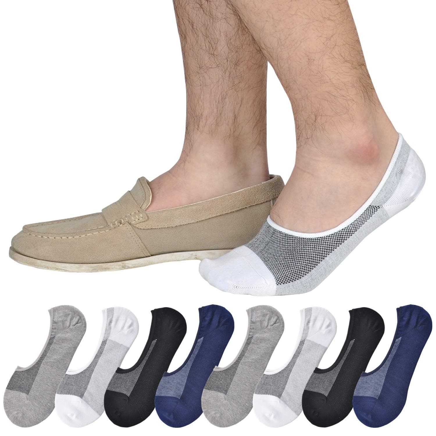 6 Pairs of Cotton Trainer Socks for Men and Women with Non-Slip Silicone