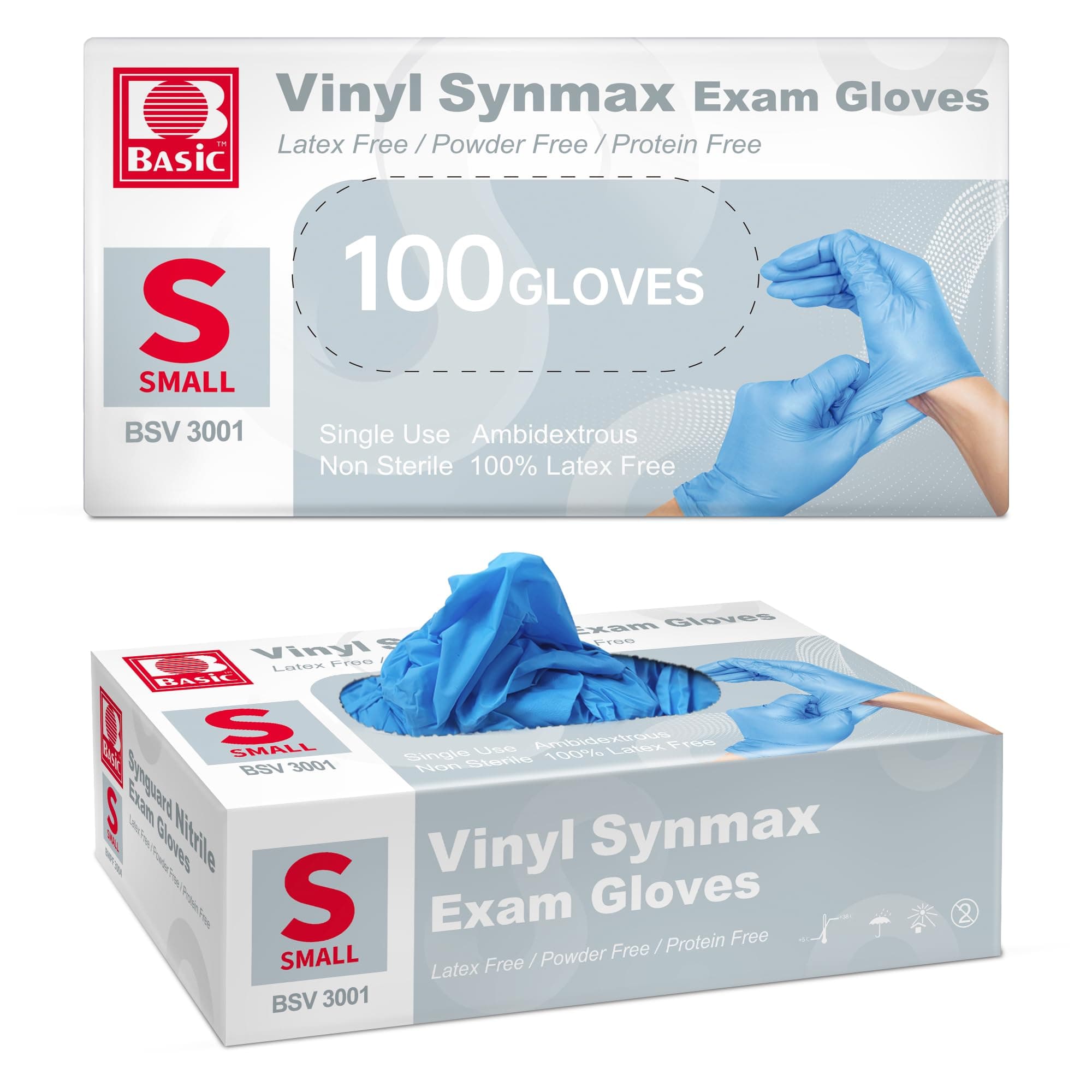 Basic Vinyl Medical Exam Gloves, 4 Mil Powder-Free Latex-Free Food Grade Disposable Glove, Blue 100 pc(Small)