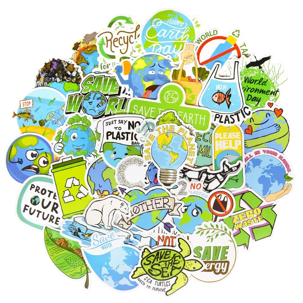 QTL Earth Day Stickers for Kids Environmental Party Supplies Waterproof Vinyl Stickers Earth Day Decorations Gifts 50Pcs
