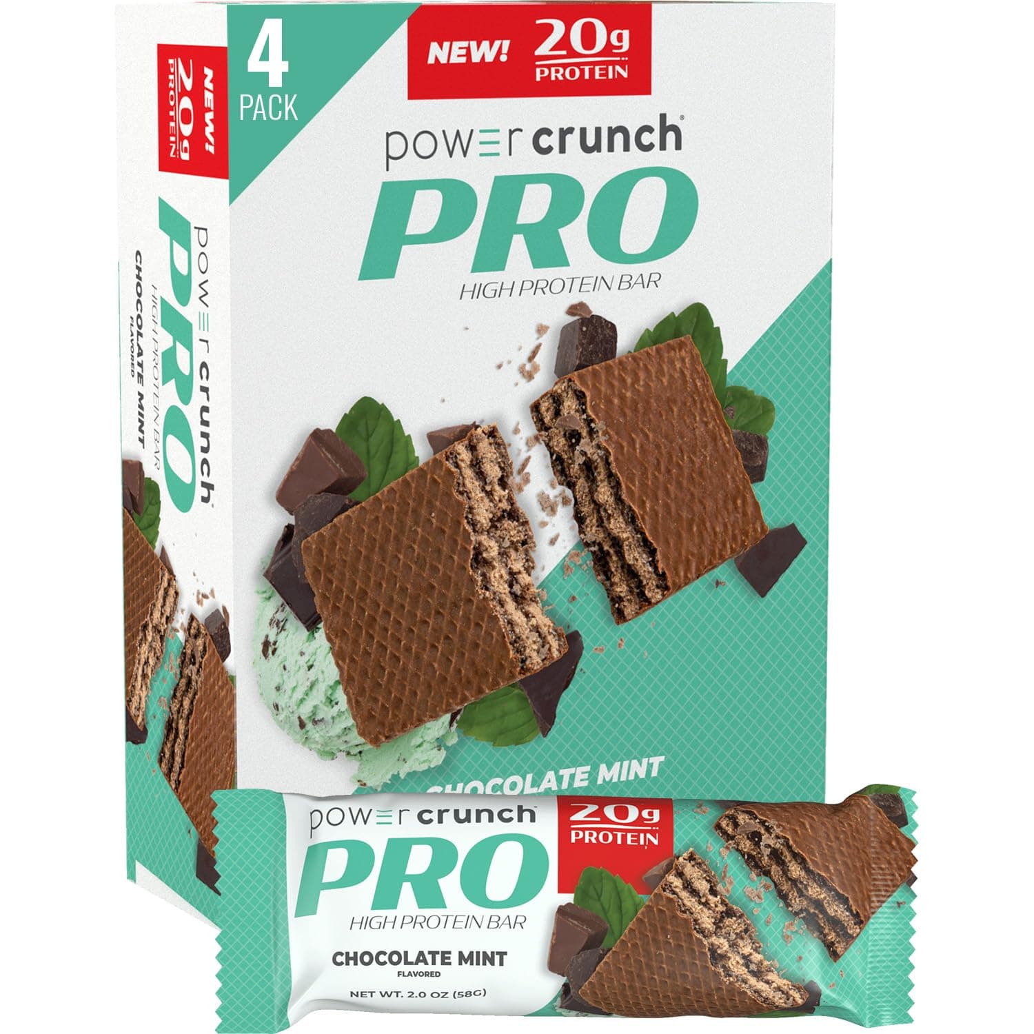 PRO Protein Wafer Bars, High Protein Snacks with Delicious Taste, Chocolate Mint, 2.0 Ounce (4 Count)