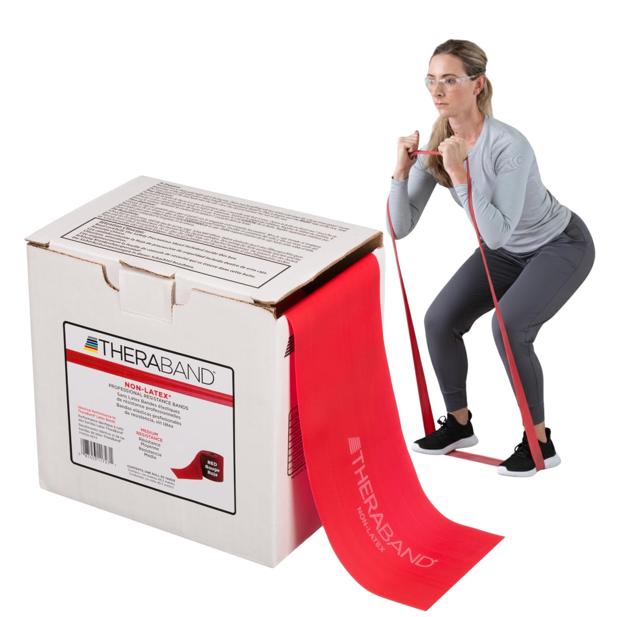 TheraBand Resistance Band 50 Yard Roll, Medium Red Non-Latex Professional Elastic Bands for Upper & Lower Body Exercise, Physical Therapy, Pilates, Rehab, Dispenser Box, Beginner Level 3